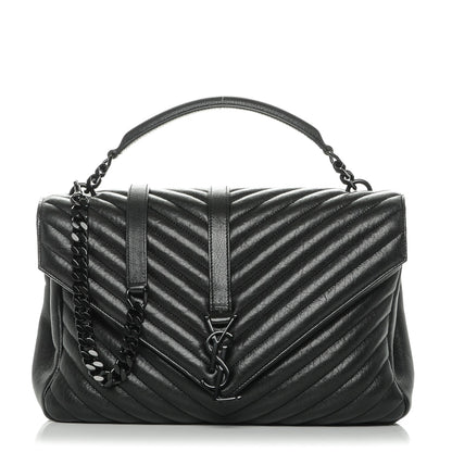 Saint Laurent Sheepskin Matelasse Chevron Monogram Monochrome Large College Satchel Black 1 of 6
