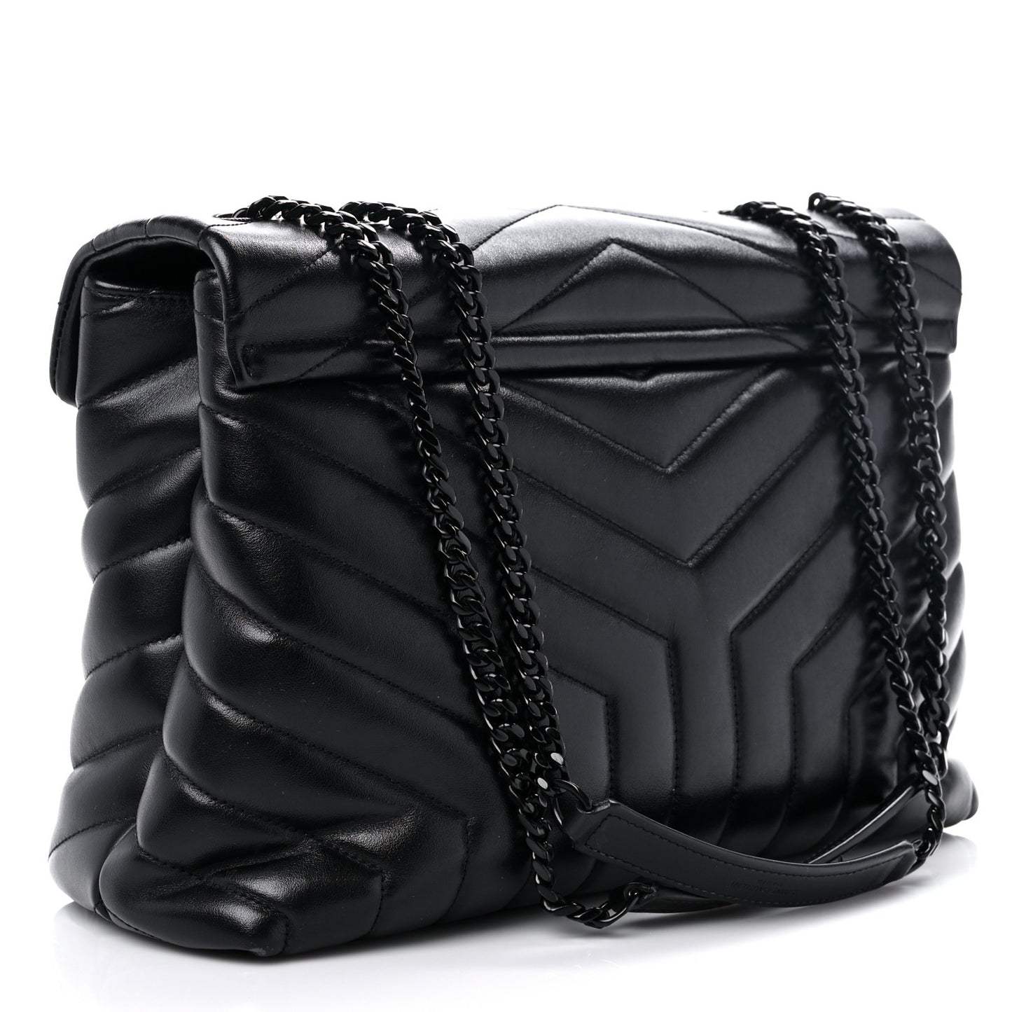 Calfskin Y Quilted Monogram Medium Loulou Chain Satchel Black
