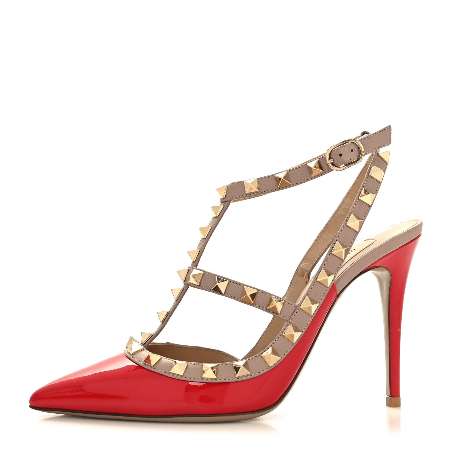 Valentino Garavani Patent Nappa Rockstud Ankle Strap 100mm Pumps 36.5 Rosso Valentino Poudre 1 of 8
