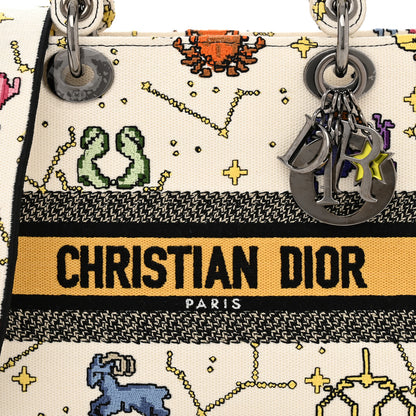 Christian Dior Canvas Pixel Zodiac Embroidered Medium Lady D-Lite Ecru Multicolor 7 of 10