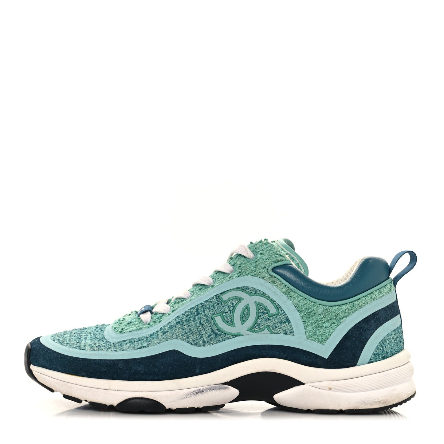 Tweed Suede Calfskin CC Sneakers 41 Green Navy