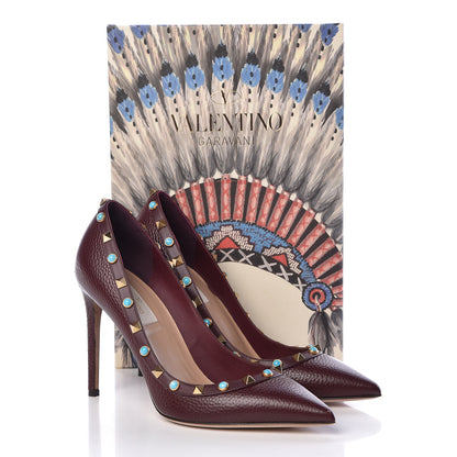 Valentino Garavani Pebbled Calfskin Rockstud Rolling 100mm Pumps 39 Rubin 13 of 13