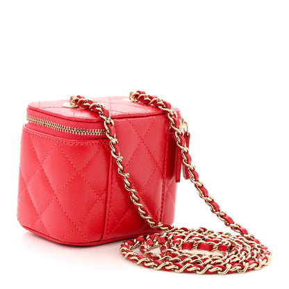 Chanel Caviar Quilted Mini Vanity Case With Chain Red 3 of 12