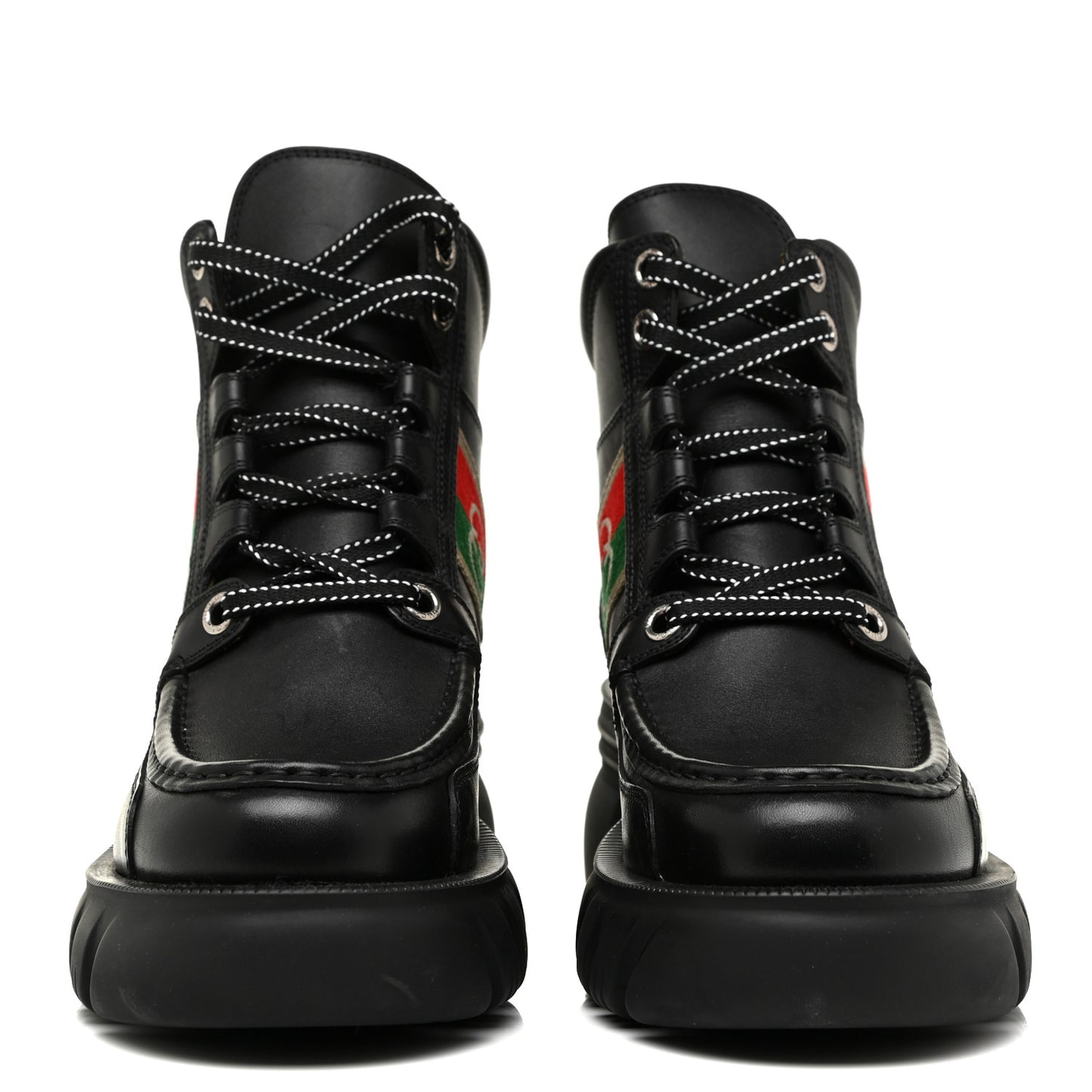 Quebec Calfskin Web Womens Interlocking G Lace Up Combat Boots 37 Black Mystic White Green Red