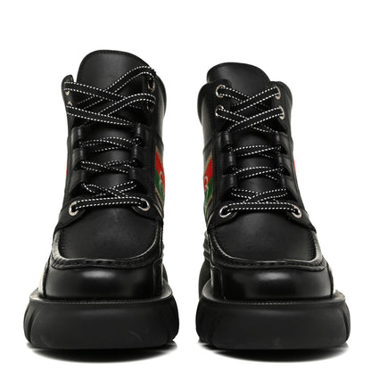 Gucci Quebec Calfskin Web Womens Interlocking G Lace Up Combat Boots 37 Black Mystic White Green Red 2 of 11