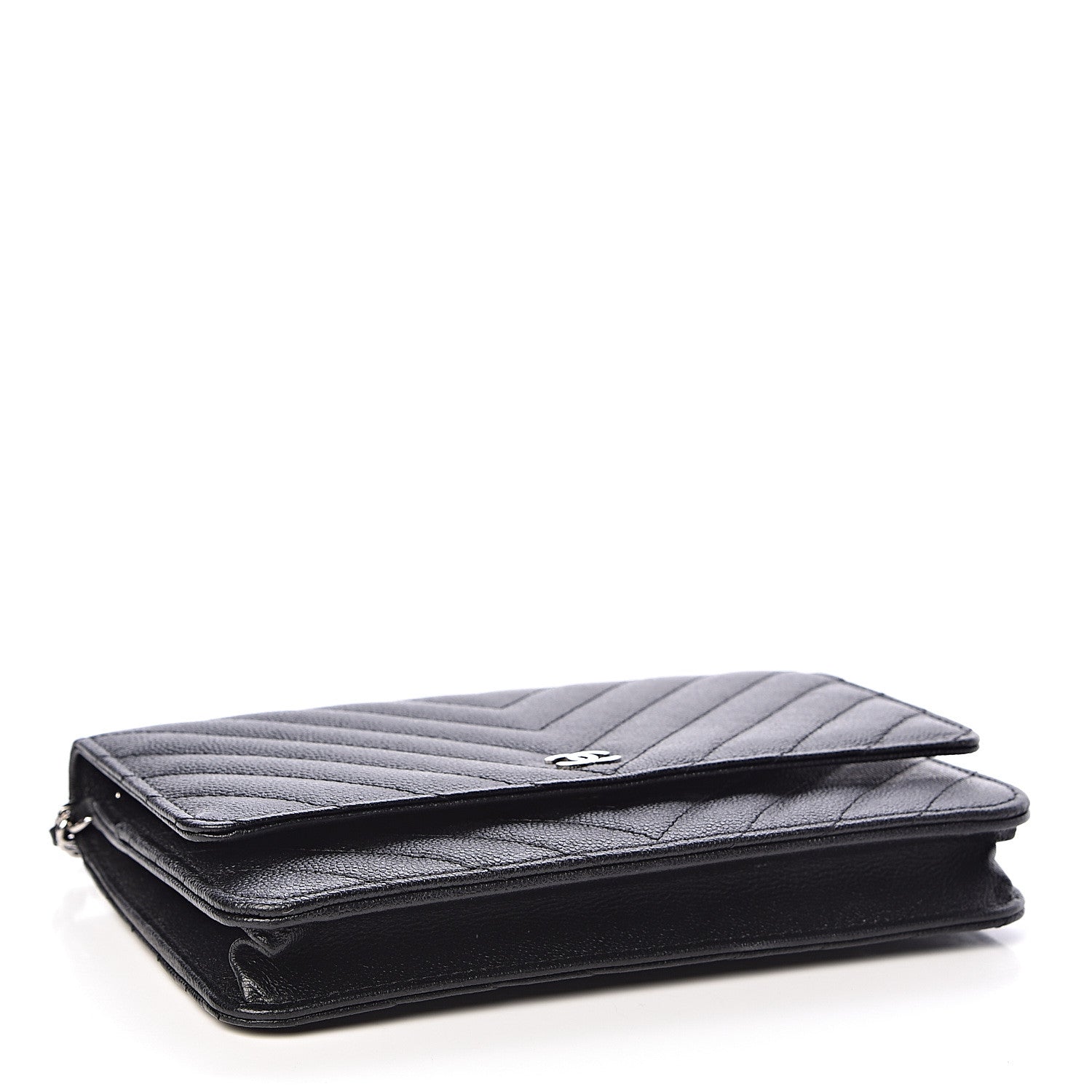 Chanel Caviar Chevron Quilted Wallet On Chain WOC Black 4 of 13