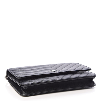 Chanel Caviar Chevron Quilted Wallet On Chain WOC Black 4 of 13