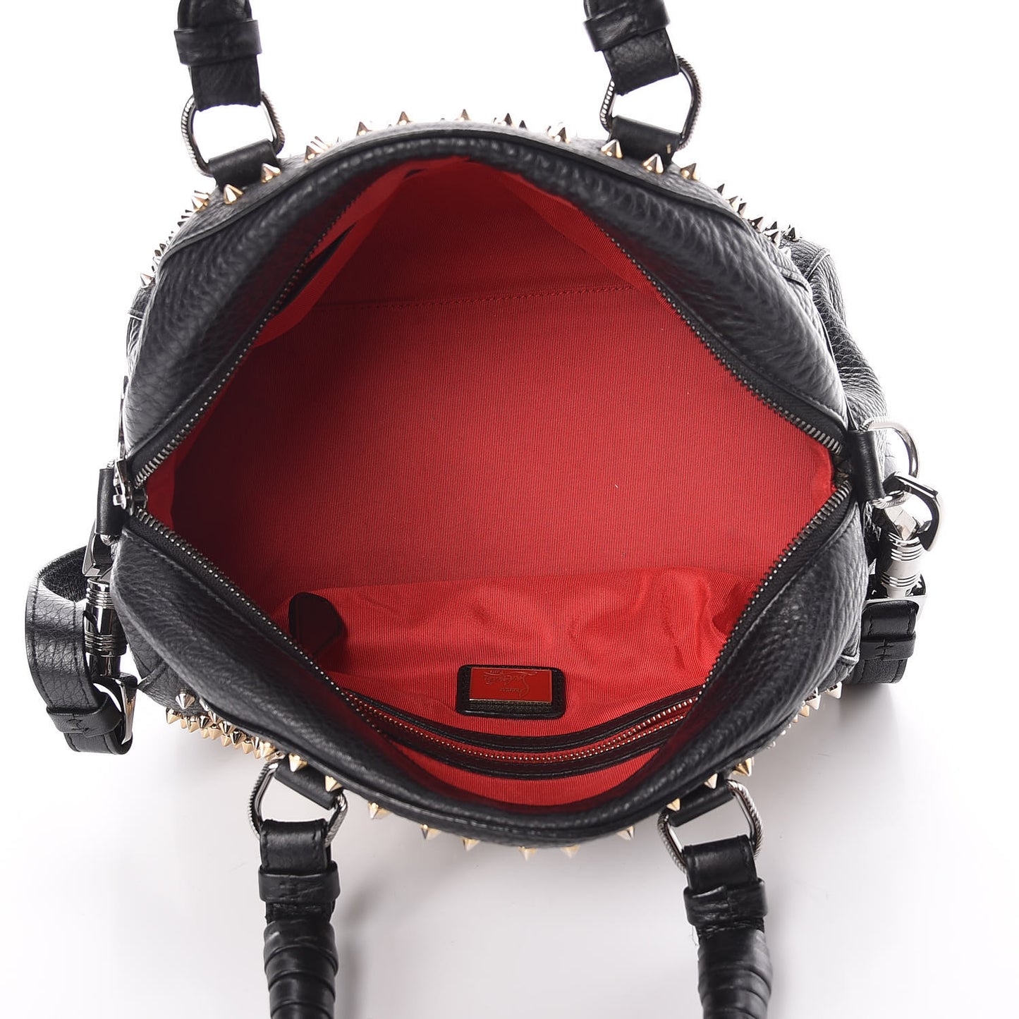Calfskin Mix Chevron Spikes Small Panettone Bowling Bag Black