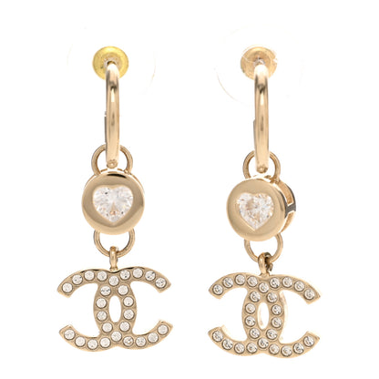 Chanel Metal Crystal CC Hoop Drop Earrings Gold 1 of 4