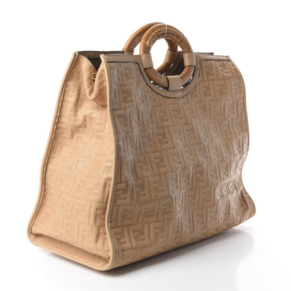 Fendi Vitello Cristallo Nature Wicker FF 1974 Embossed Large Runaway Shopper Tote Makeup 2 of 8