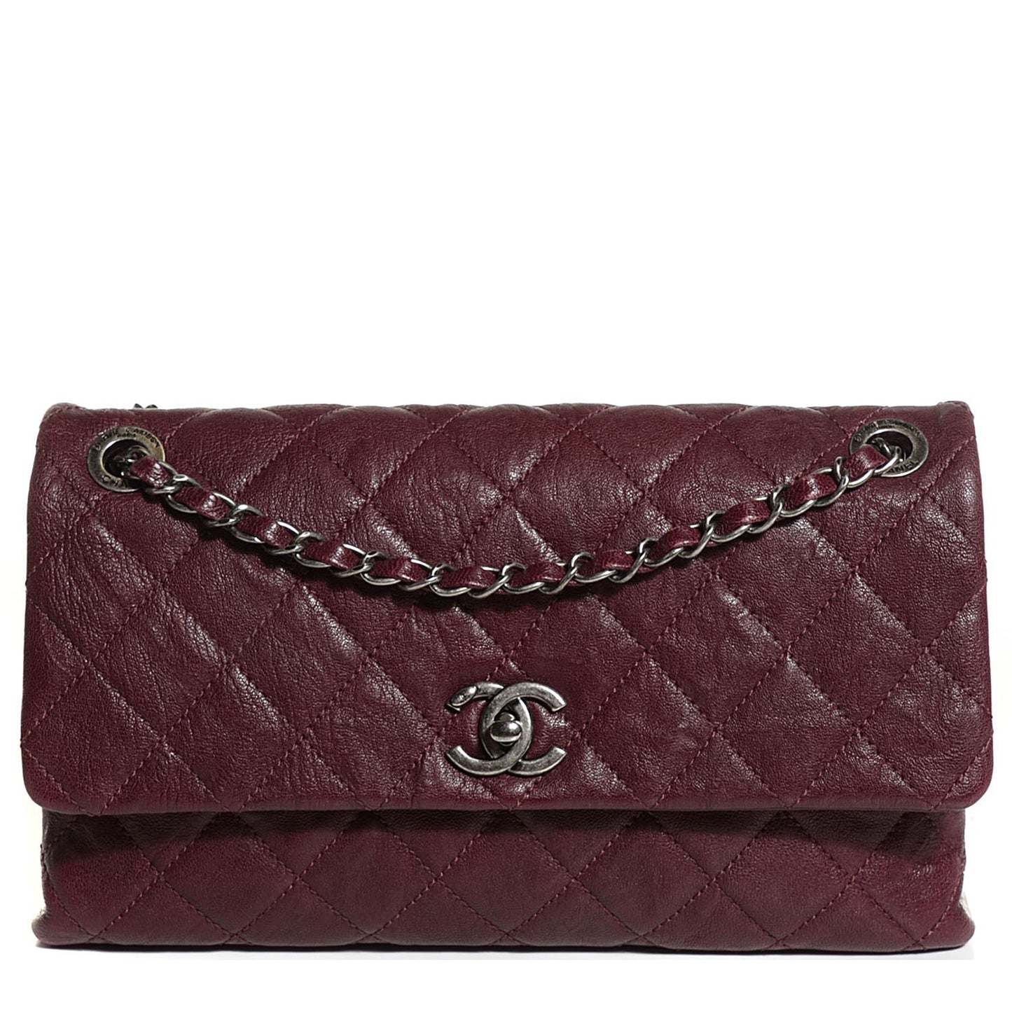 Goatskin Quilted Double Bag Flap Burgundy