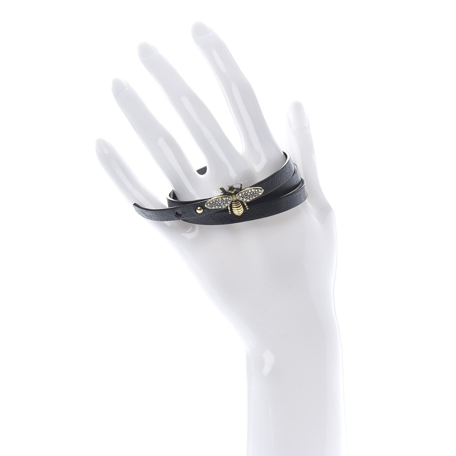 Christian Dior Calfskin Crystal Bee Triple Loop Bracelet Black 2 of 7