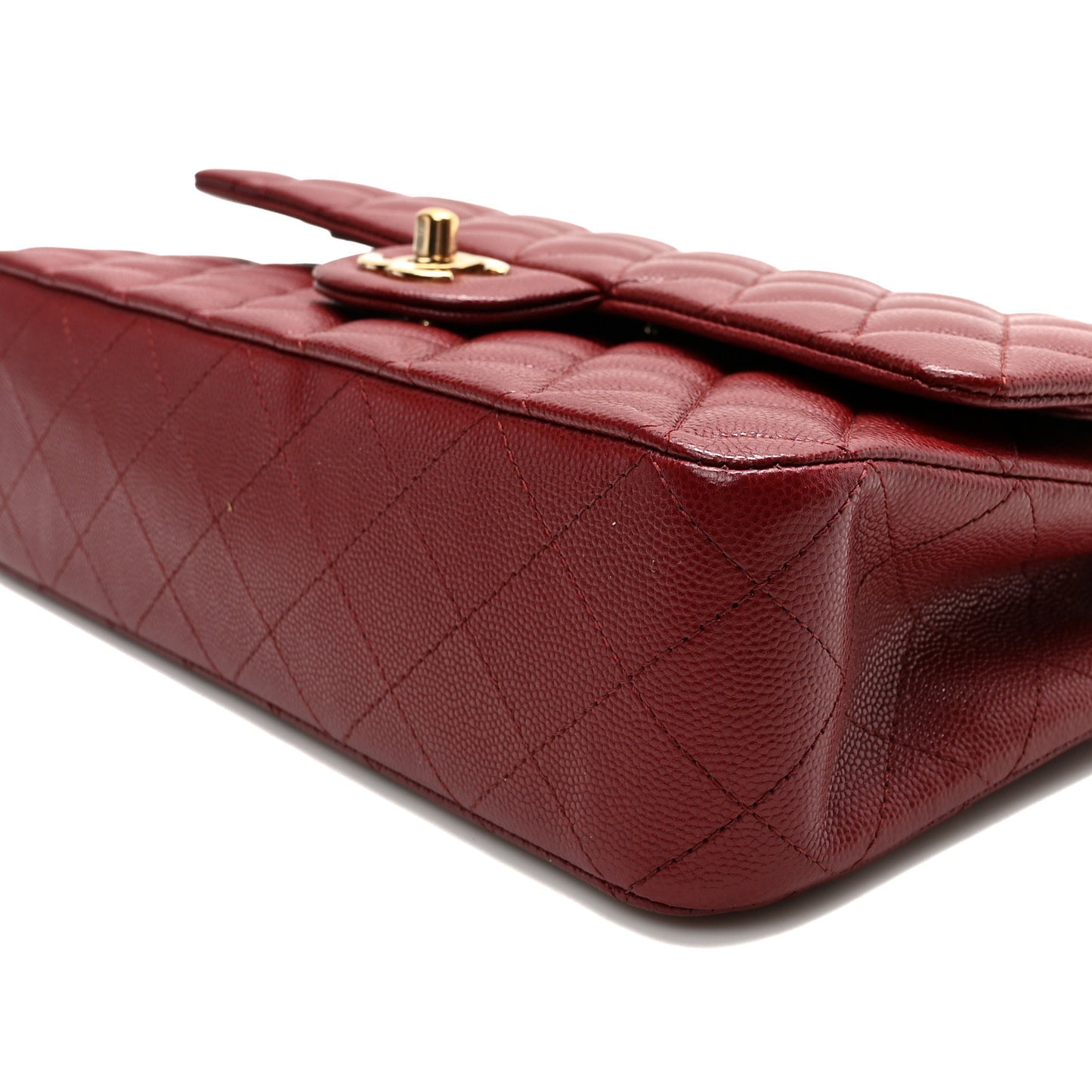 Caviar Quilted Medium Double Flap Red