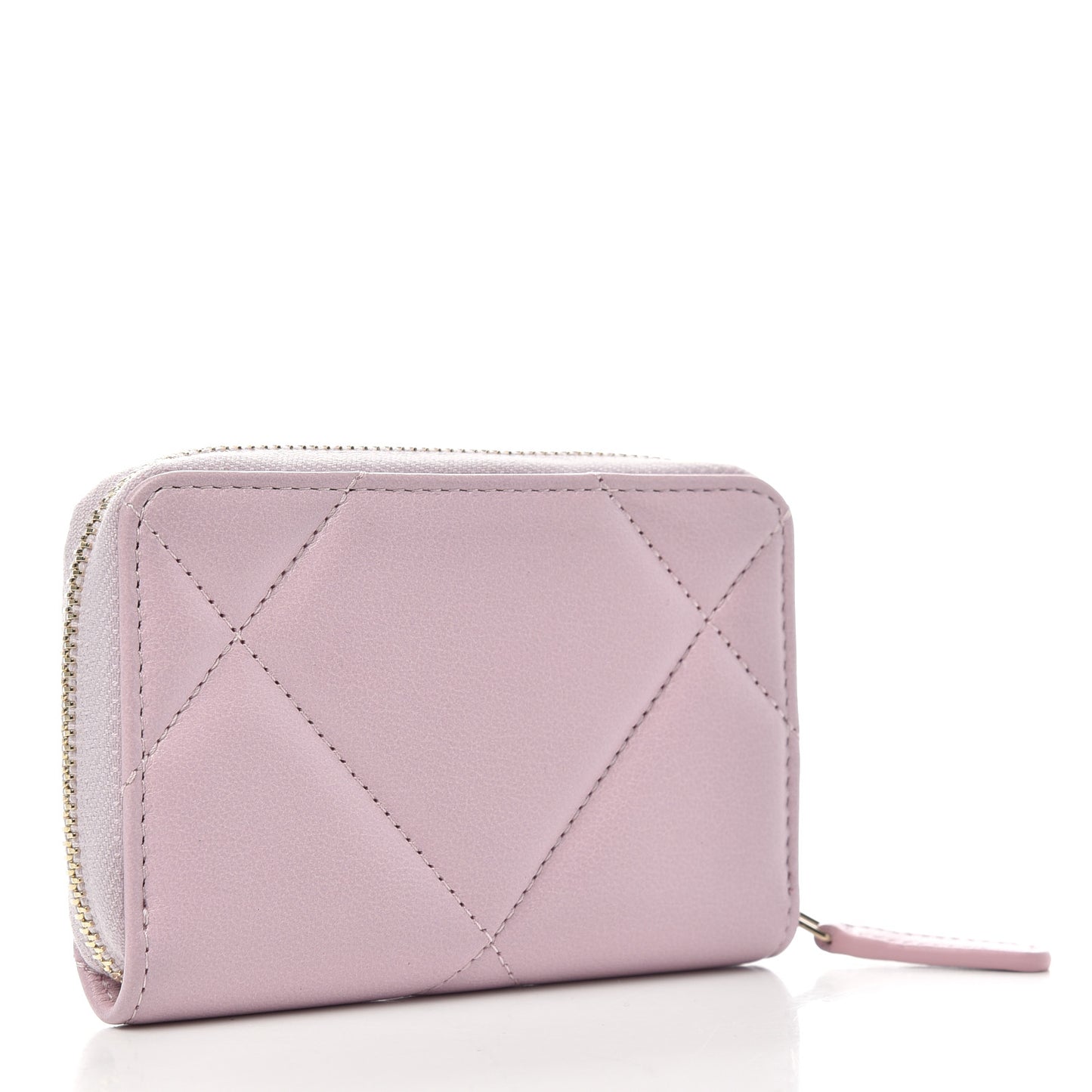 Lambskin Quilted Chanel 19 Zip Around Coin Purse Wallet Light Pink