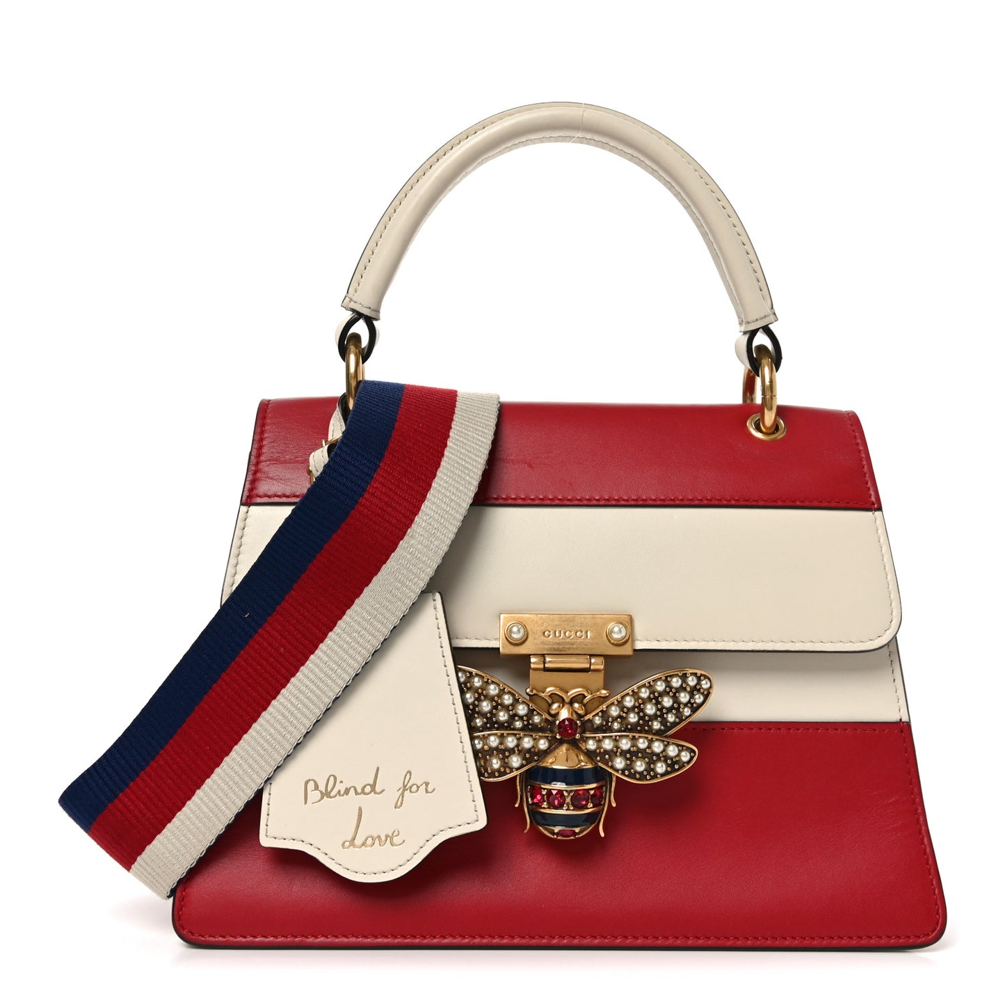 Calfskin Sylvie Web Small Queen Margaret Top Handle Bag Hibiscus Red Mystic White