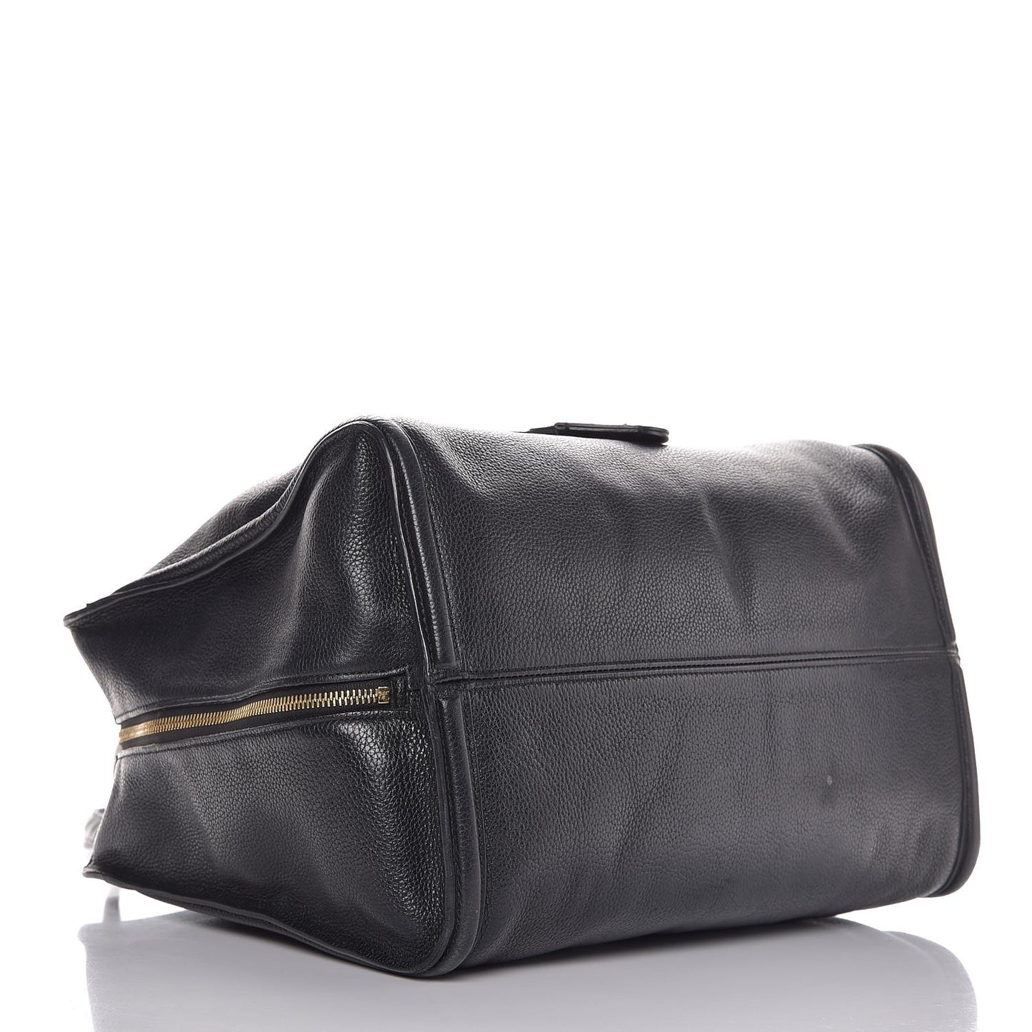 Pebbled Calfskin Large Skull Padlock Zip Around Tote Black