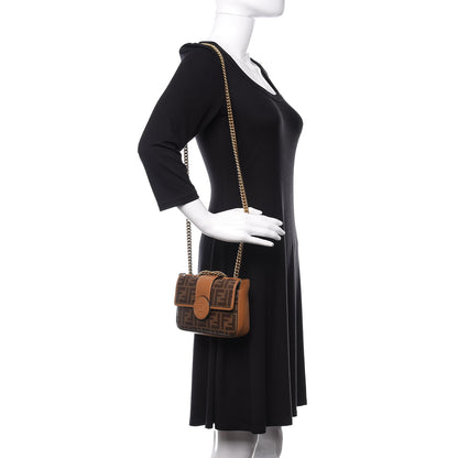 Fendi Glazed Fabric Vitello Century FF 1974 Stamp Patch Mini Double F Crossbody Bag Mogano Panna Caramello 2 of 10