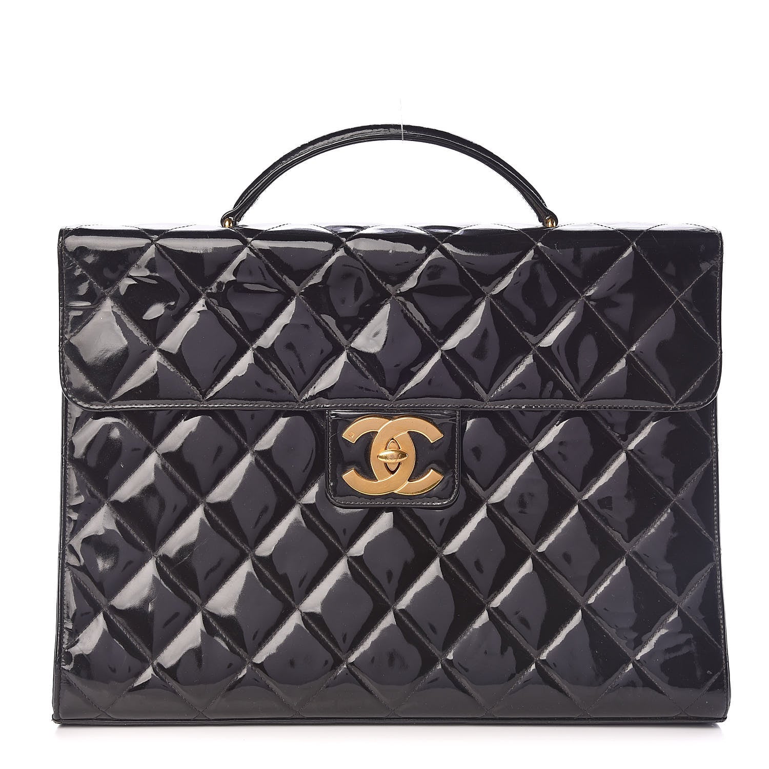 Chanel Patent Quilted Briefcase Laptop Bag Black 1 of 22
