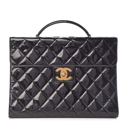 Chanel Patent Quilted Briefcase Laptop Bag Black 1 of 22