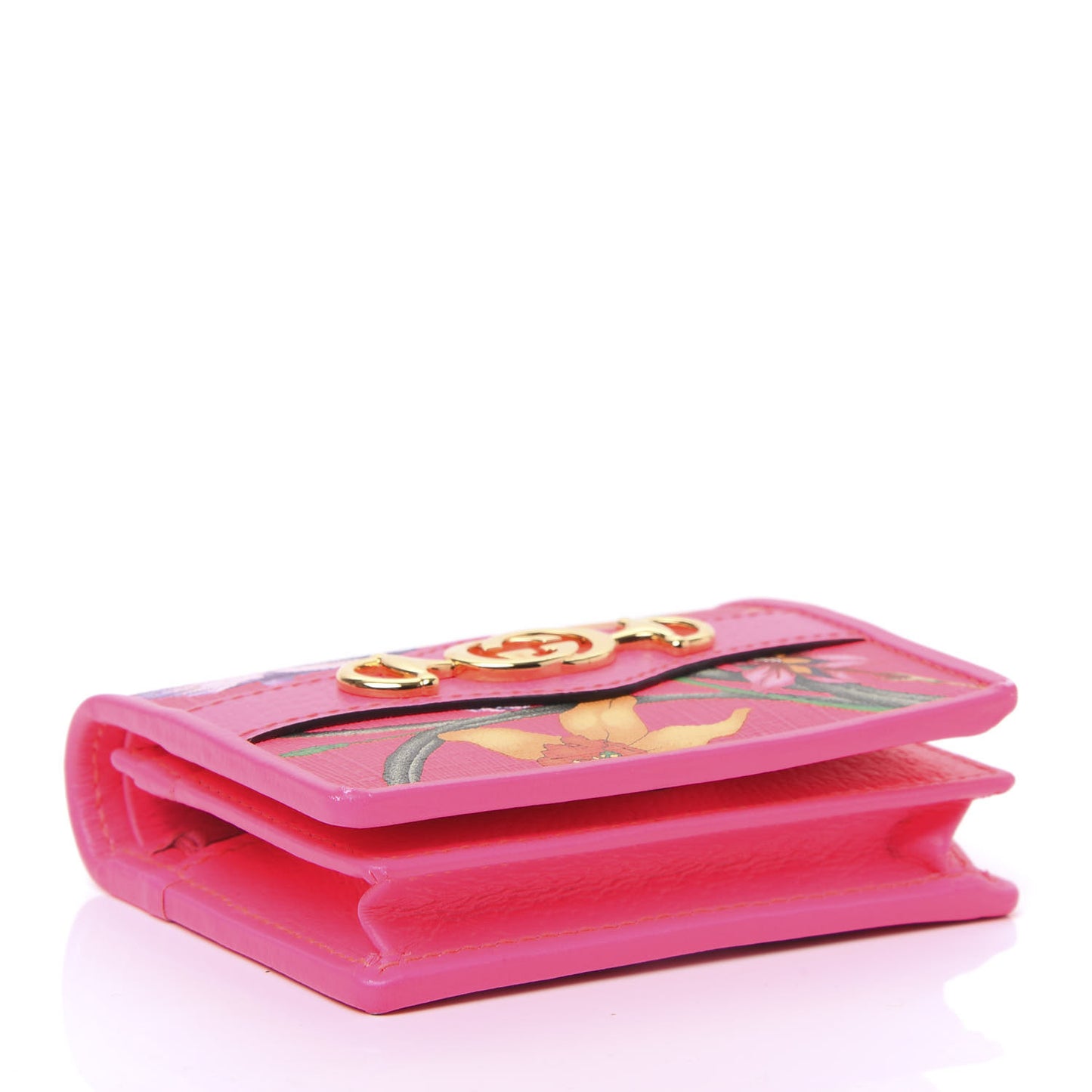 Calfskin Flora Print Zumi Card Case Fuxia Fluo