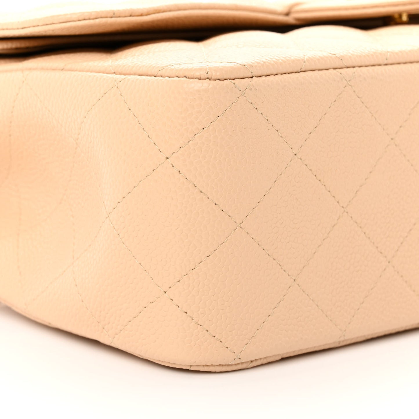 Caviar Quilted Jumbo Double Flap Beige