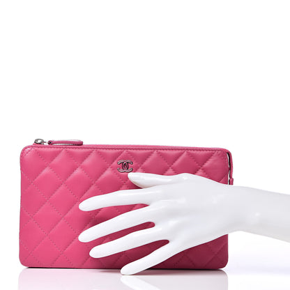Chanel Lambskin Quilted Large Zipped Clutch Pink 2 of 9