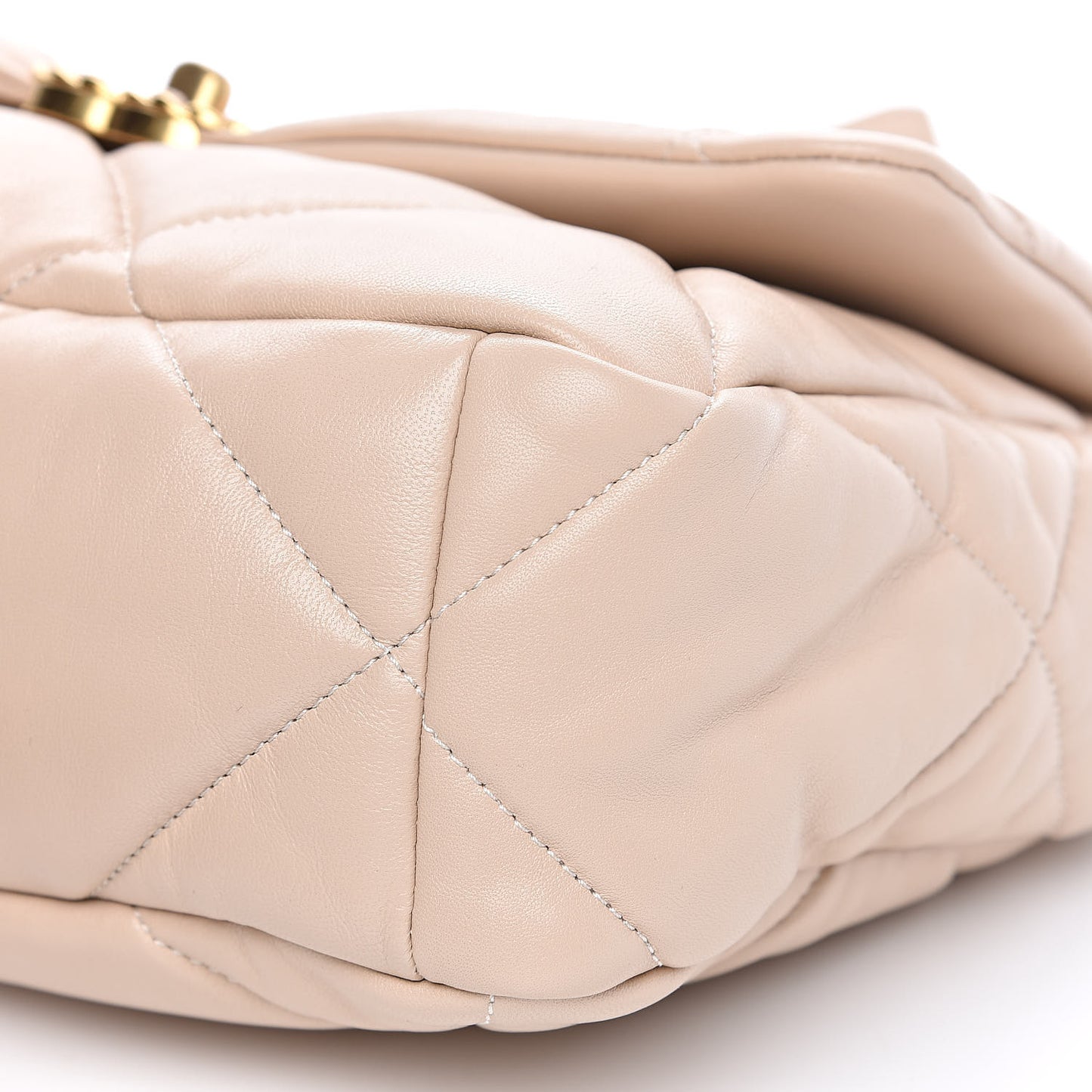 Goatskin Quilted Large 19 Flap Beige