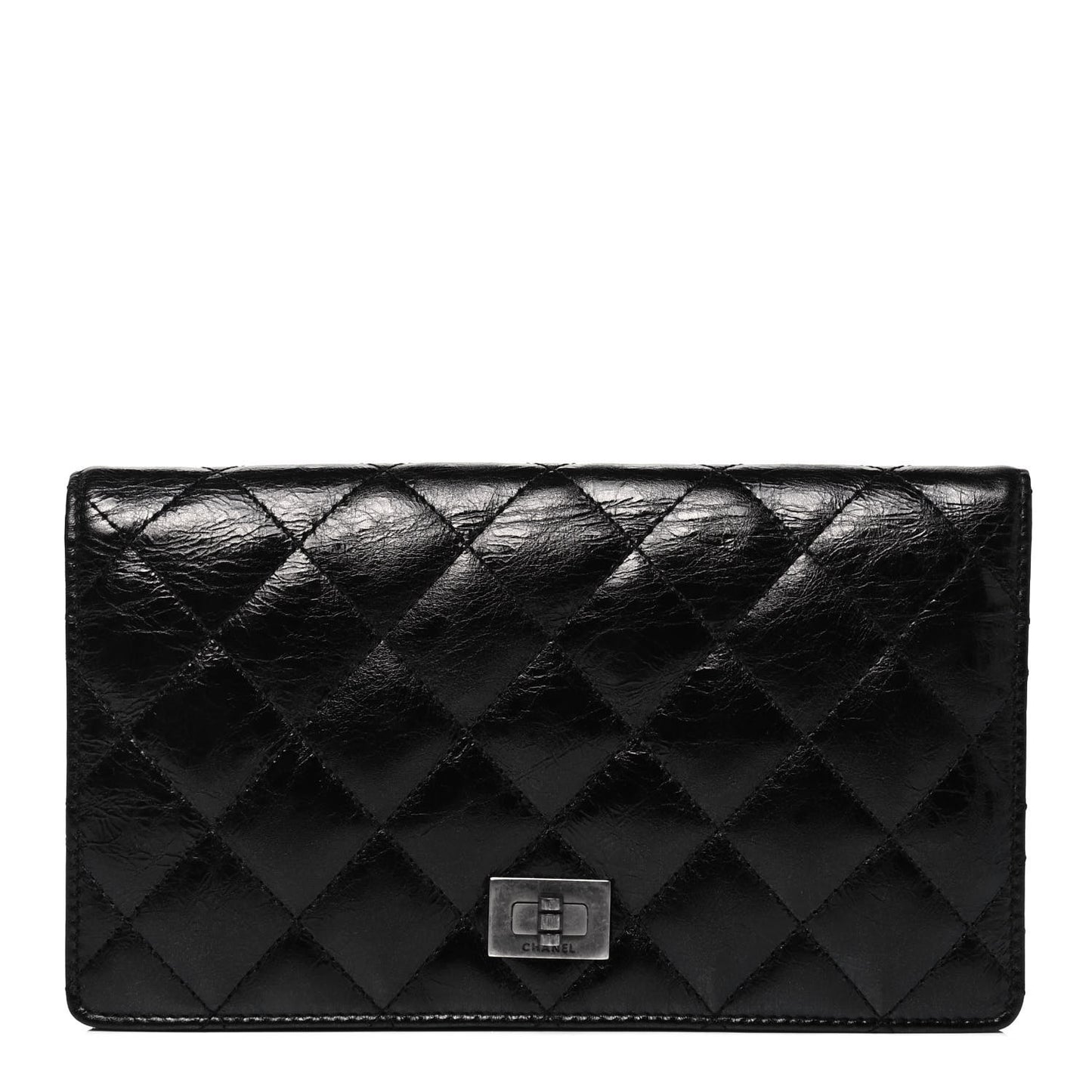Patent Crumpled Calfskin Quilted Yen Reissue Wallet Black