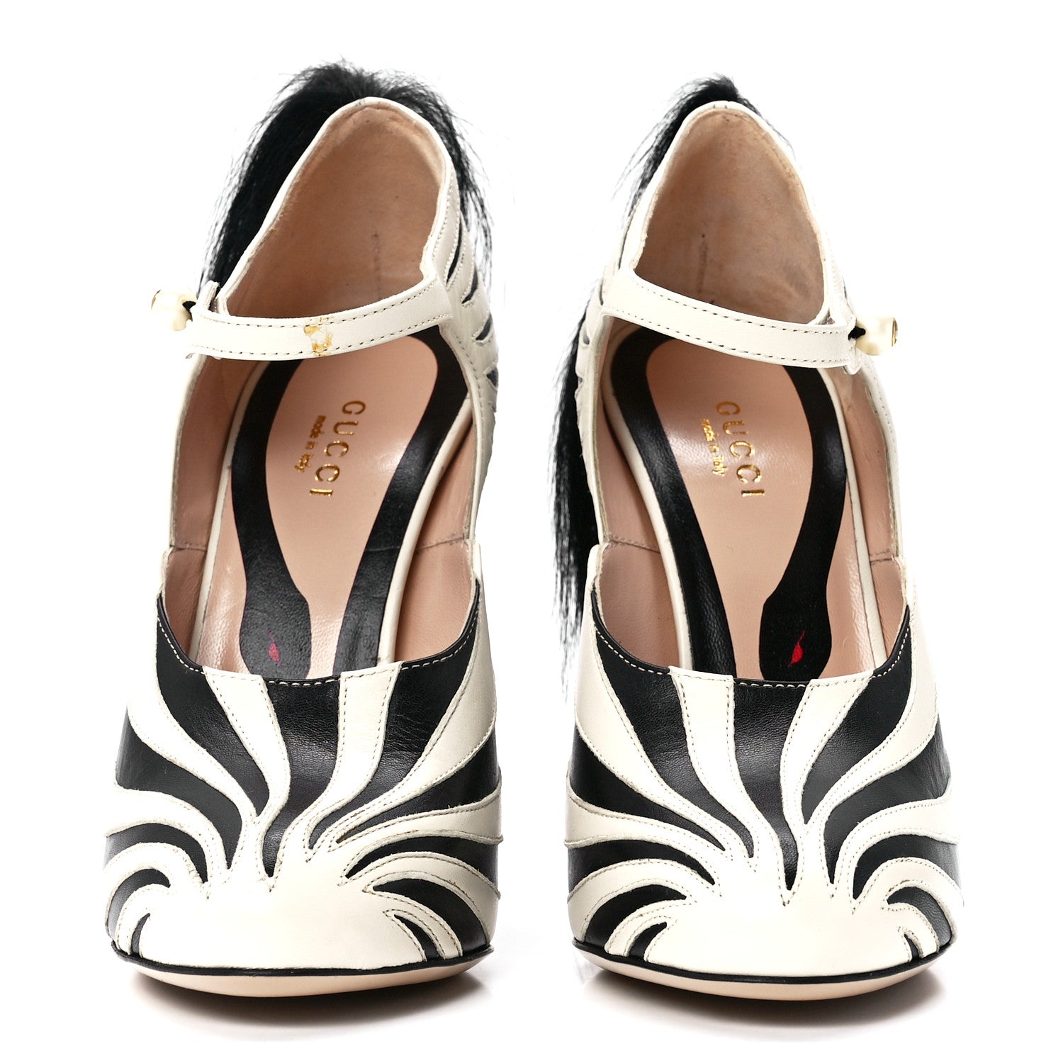 Gucci Malaga Kid Fur Zebra Inlay Lesley Mary Jane Pumps 37 Mystic White Black 2 of 9