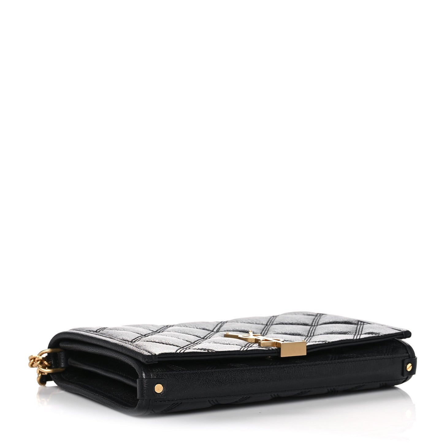 Lambskin Diamond Quilted Becky Chain Wallet Black