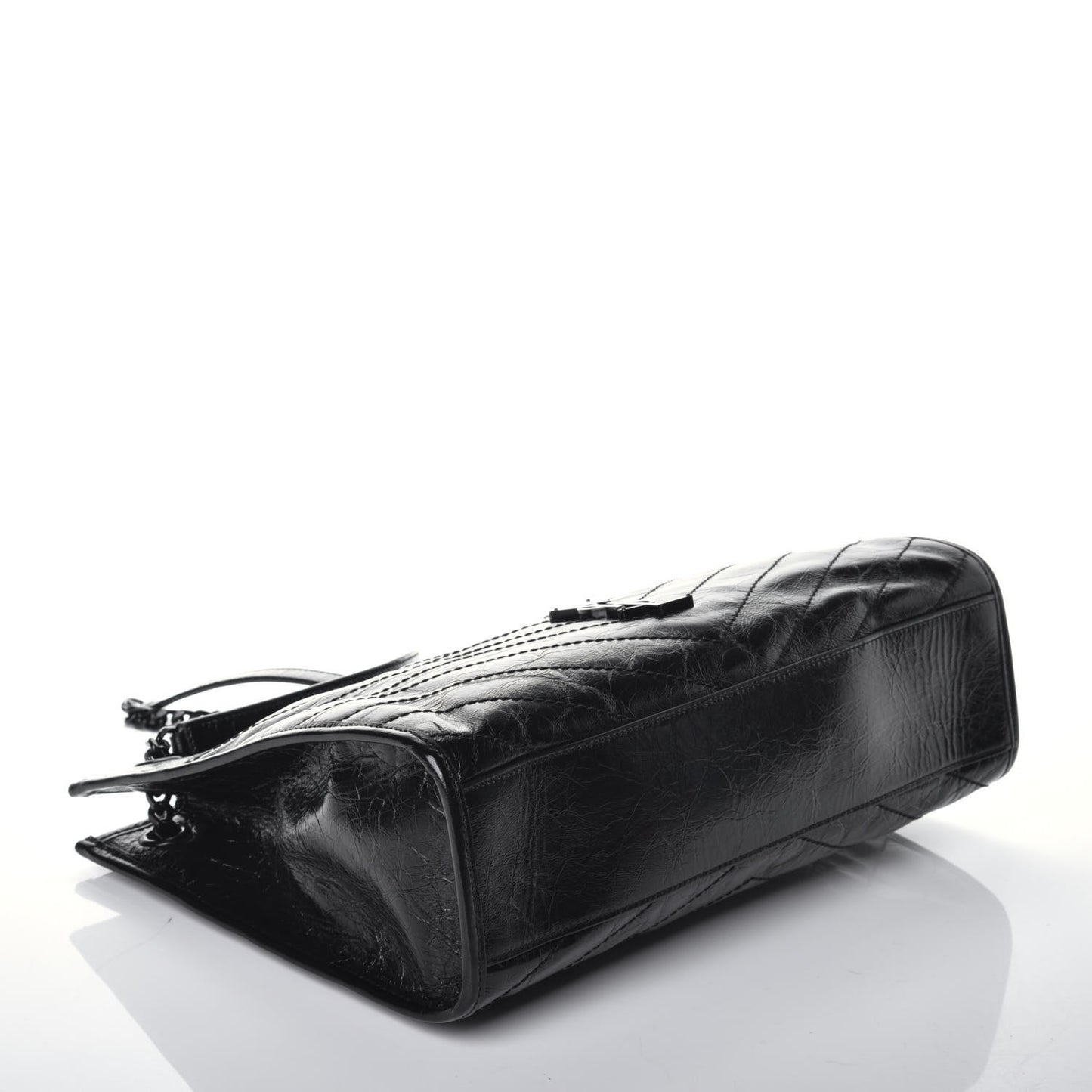Crinkled Calfskin Matelasse Monogram Medium Niki Shopper Tote Black