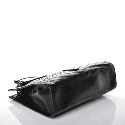 Saint Laurent Crinkled Calfskin Matelasse Monogram Medium Niki Shopper Tote Black 4 of 9