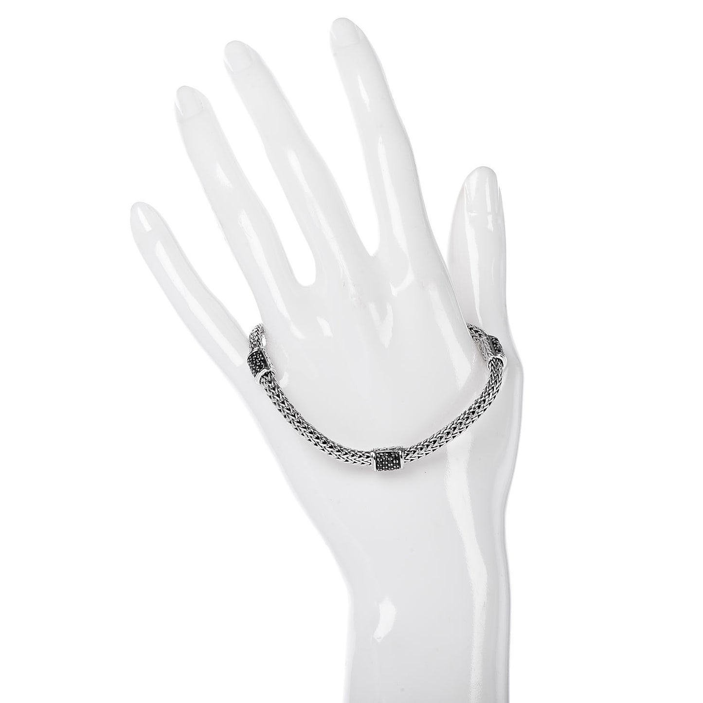 Sterling Silver Black Sapphire 4 Station Classic Chain Bracelet