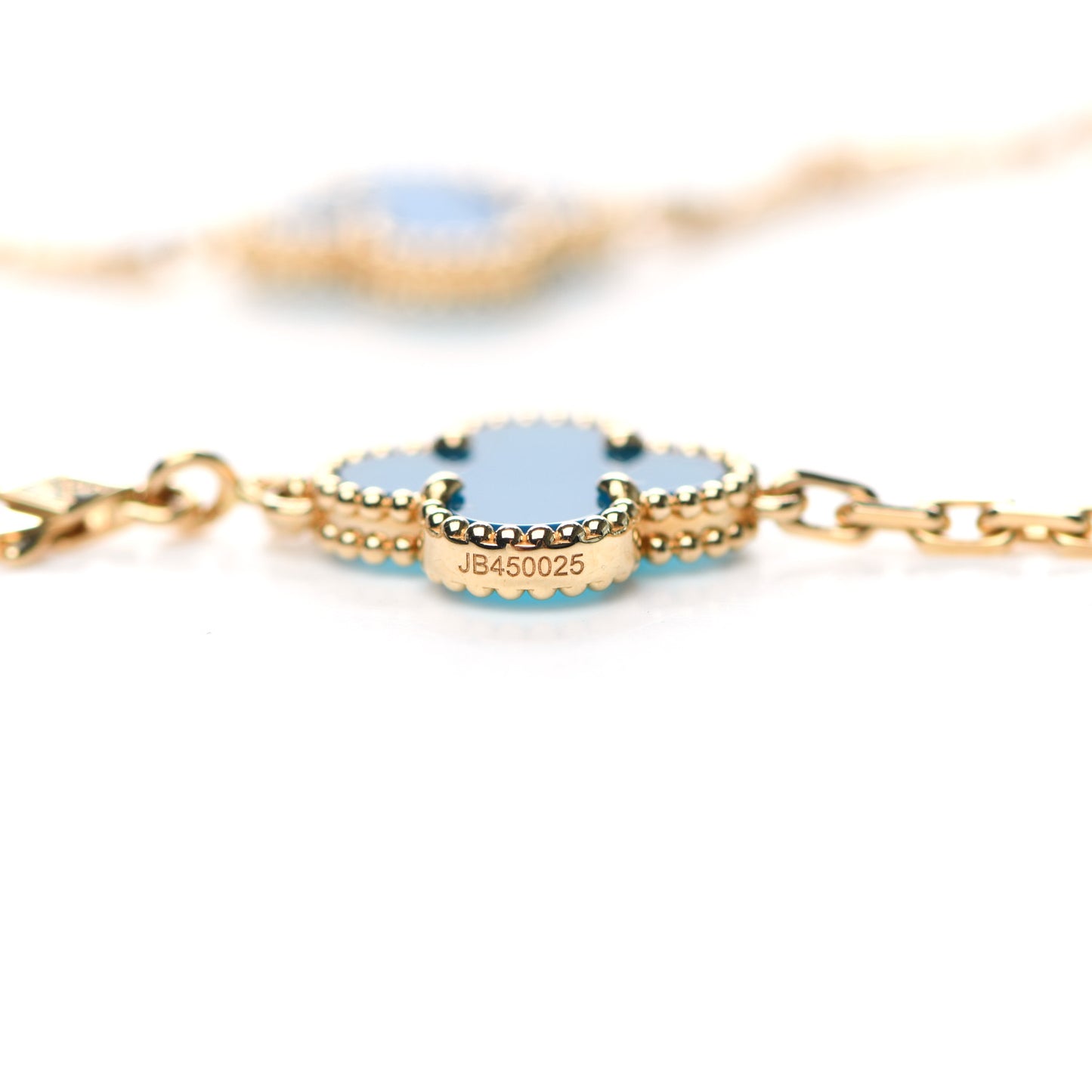 18K Yellow Gold Blue Agate 10 Motifs Vintage Alhambra Necklace