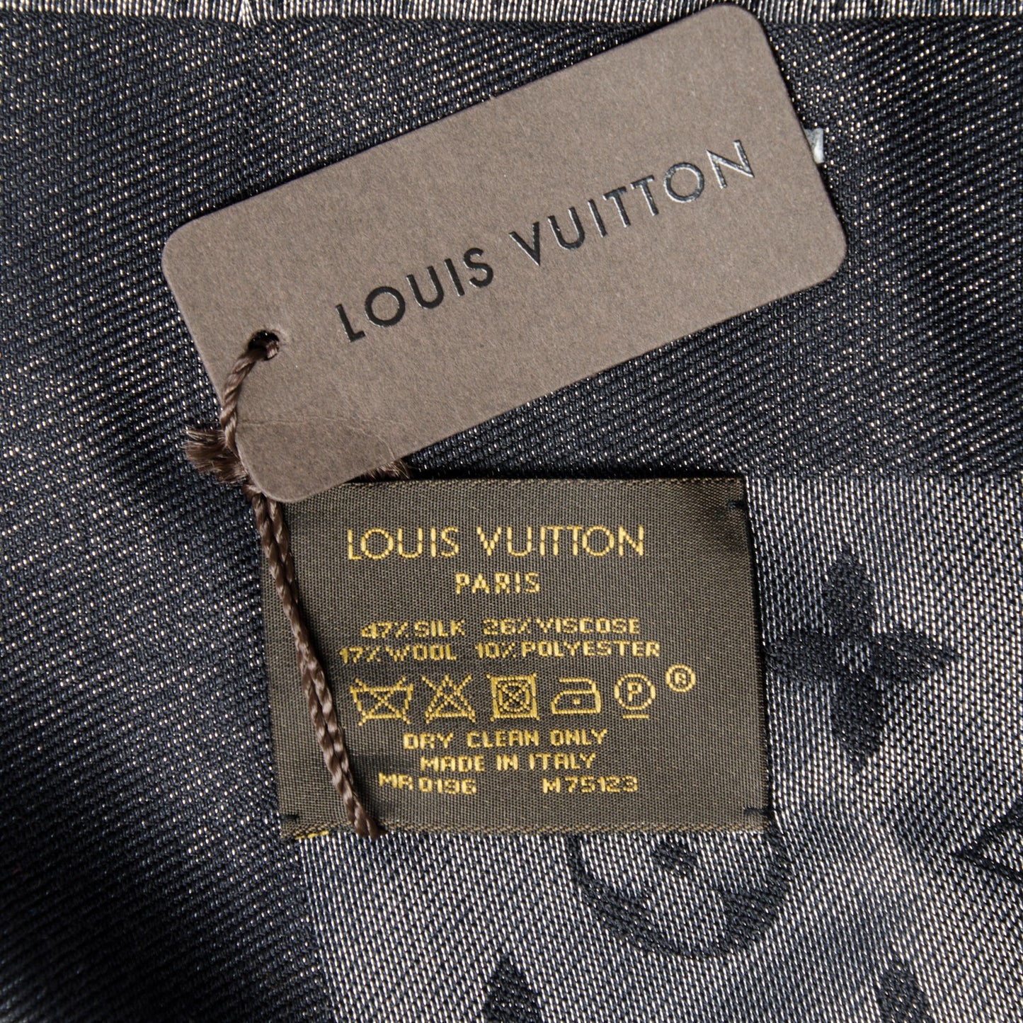 Silk Lurex Wool Monogram Shine Shawl Black