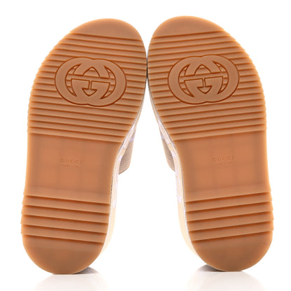Gucci Monogram Jumbo GG Platform Slide Wedge Sandals 38 Beige Lapis 5 of 8