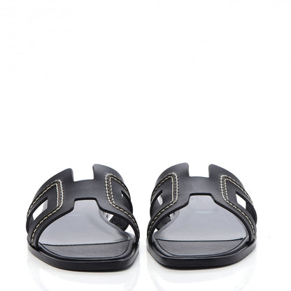 Hermes Calfskin Pique Oran Sandals 39 Black 2 of 9