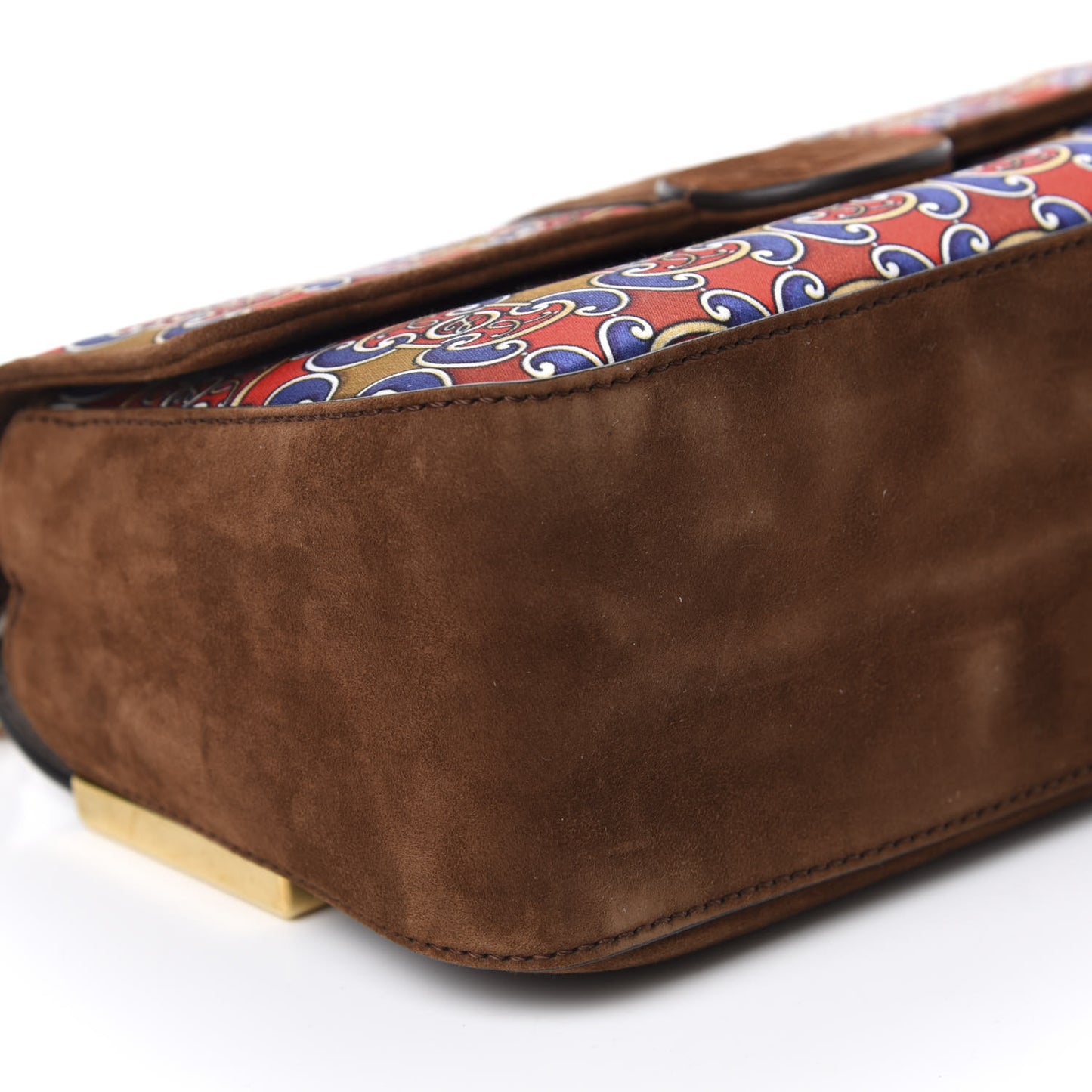 Suede Satin Double F Shoulder Bag Marrone Rosso Blue