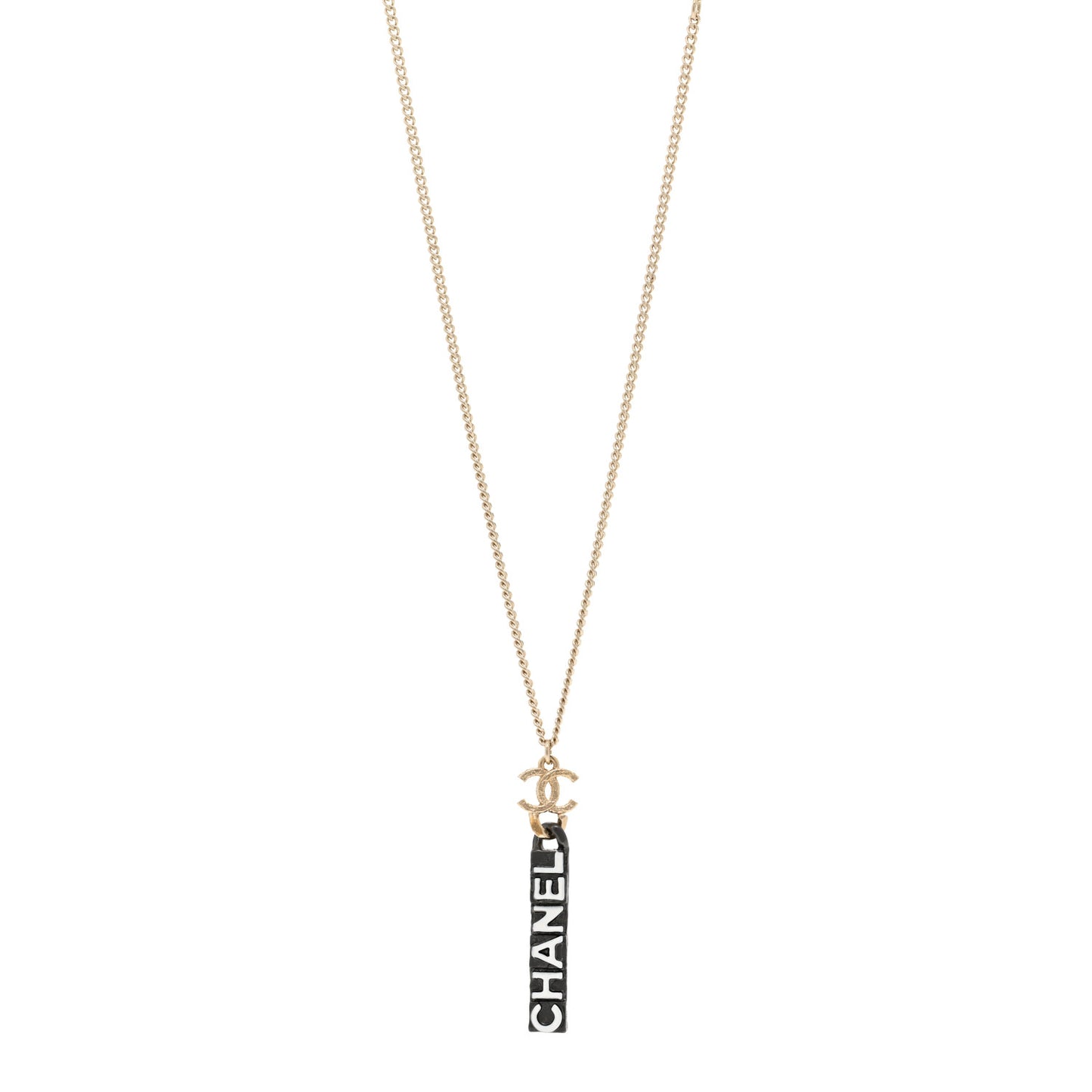 Enamel CC Logo Chain Necklace Ruthenium White