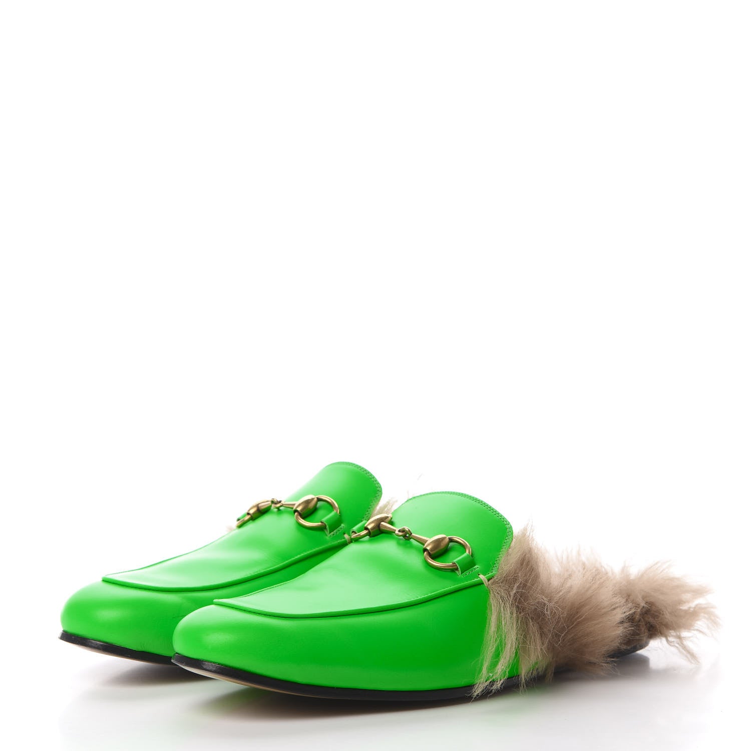 Gucci Calfskin Fur Mens Princetown Slippers 7 Fluorescent Green 3 of 9