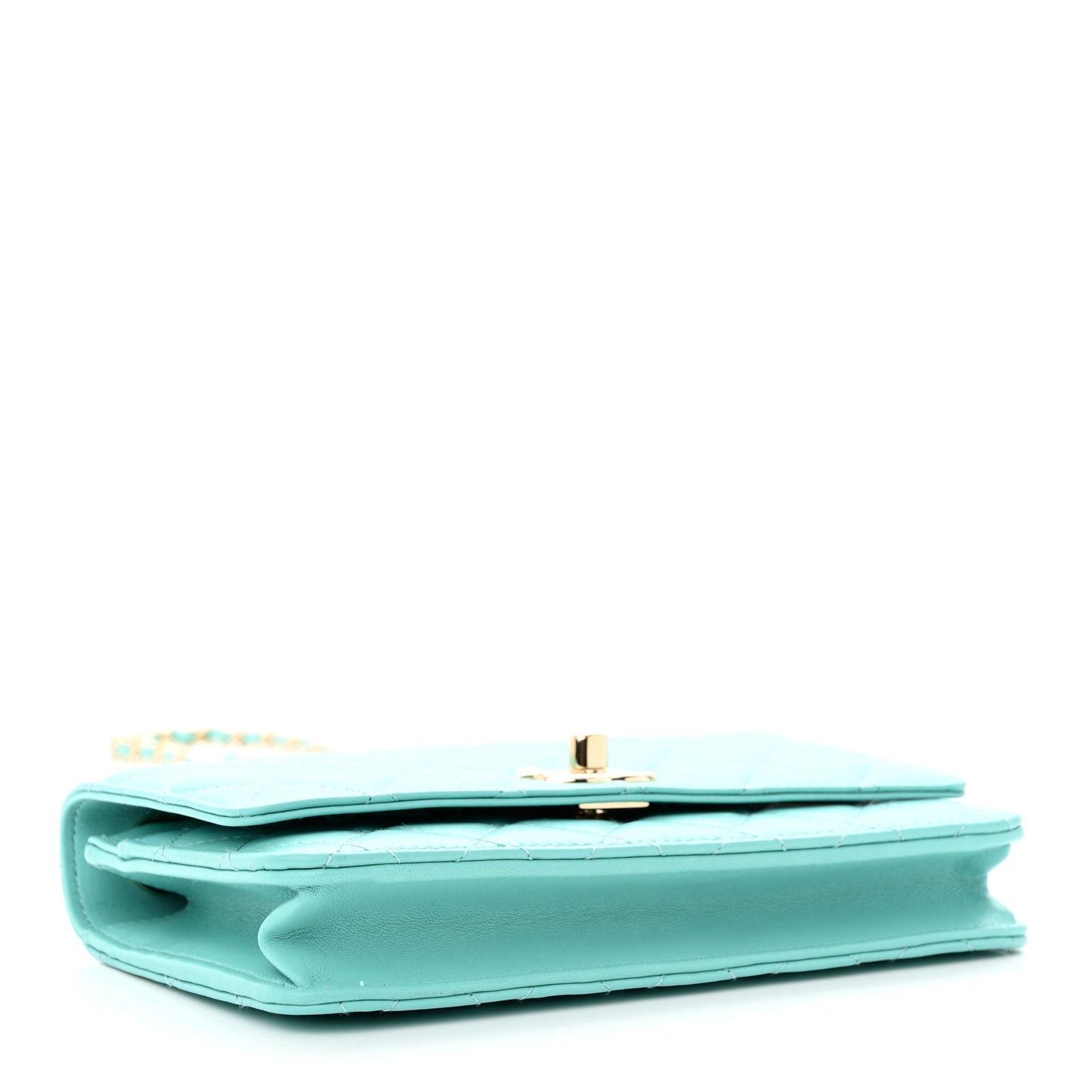 Lambskin Quilted Trendy CC Wallet On Chain WOC Turquoise