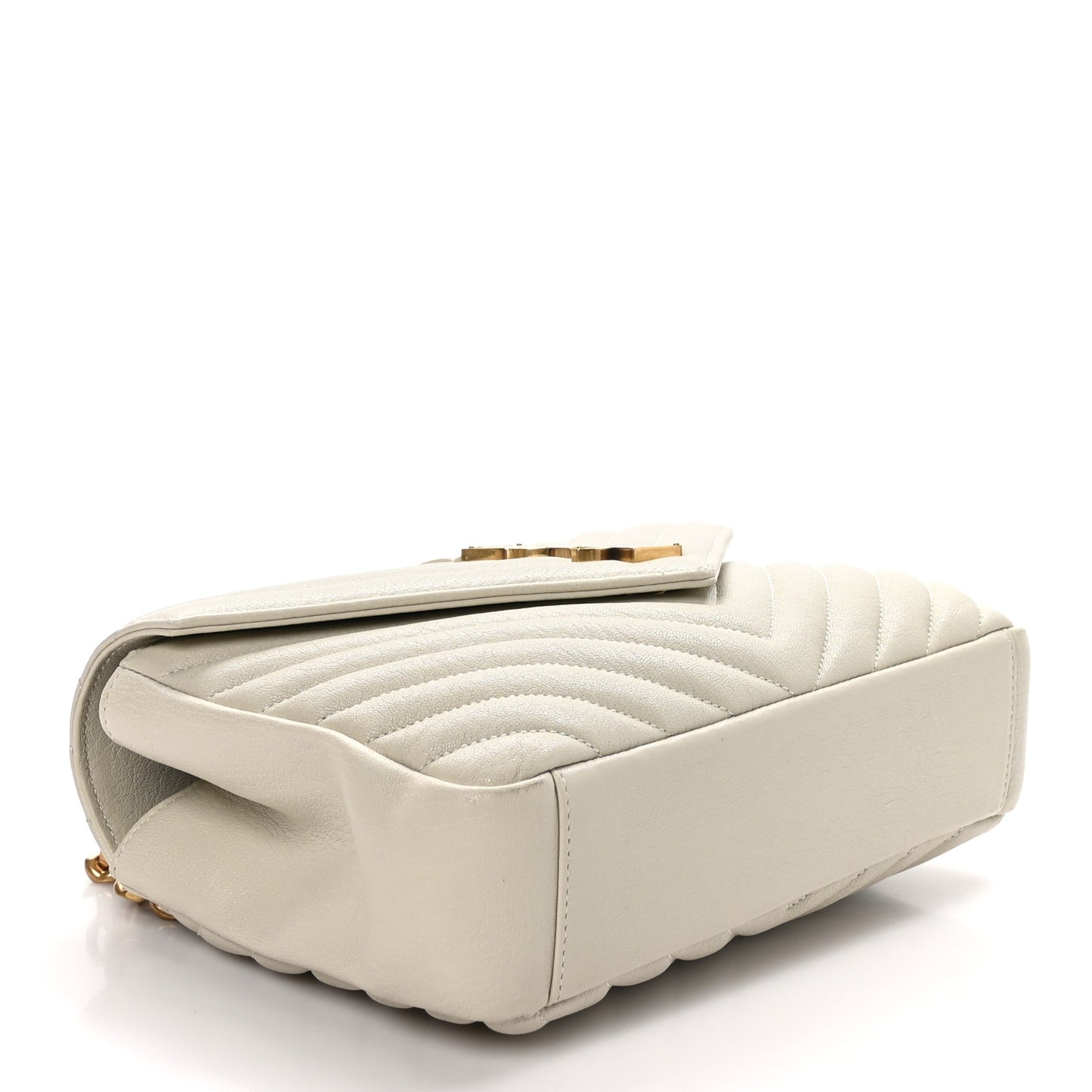 Sheepskin Matelasse Chevron Monogram Medium College Bag Crema Soft