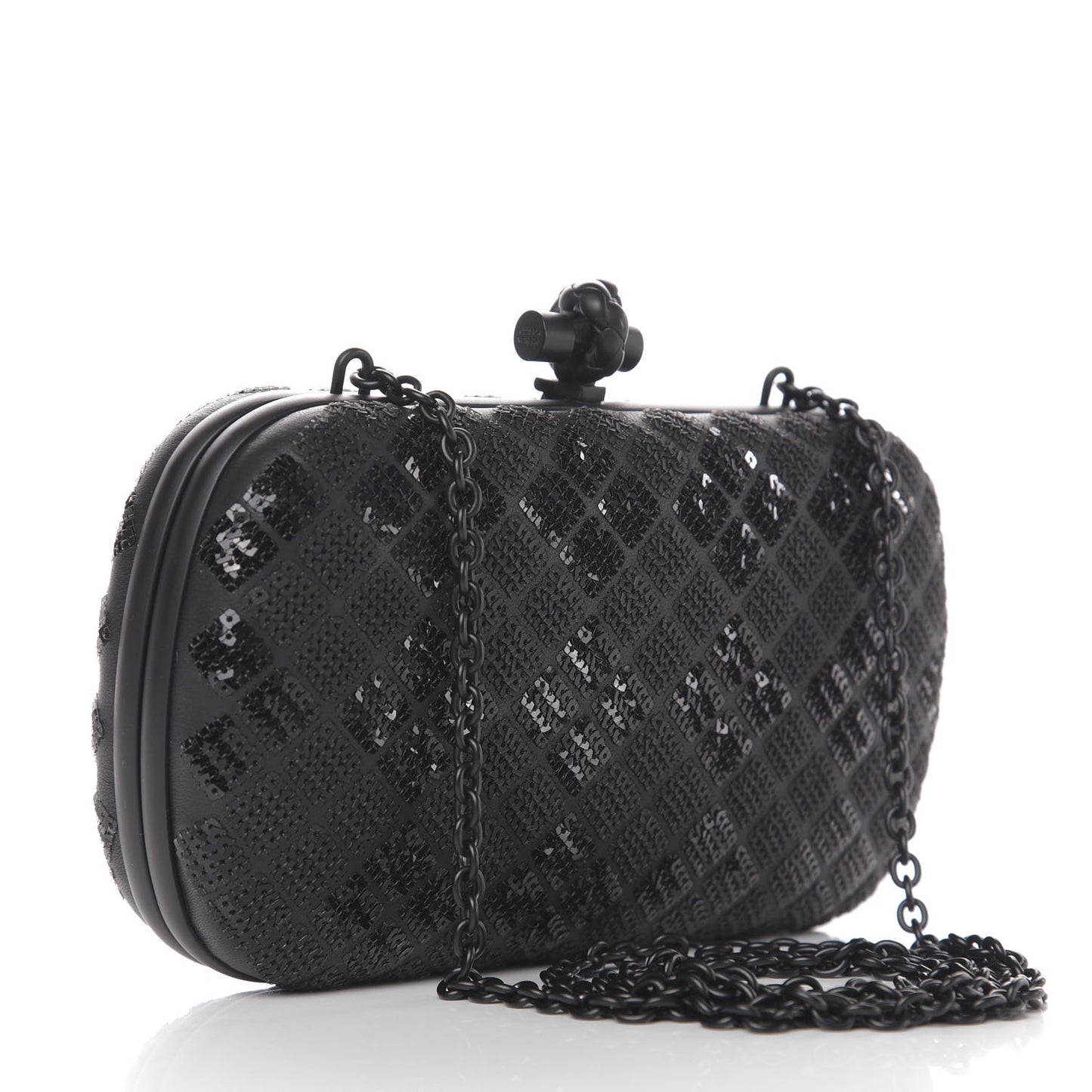 Sequin Paillettes Tartan Chain Knot Clutch Black