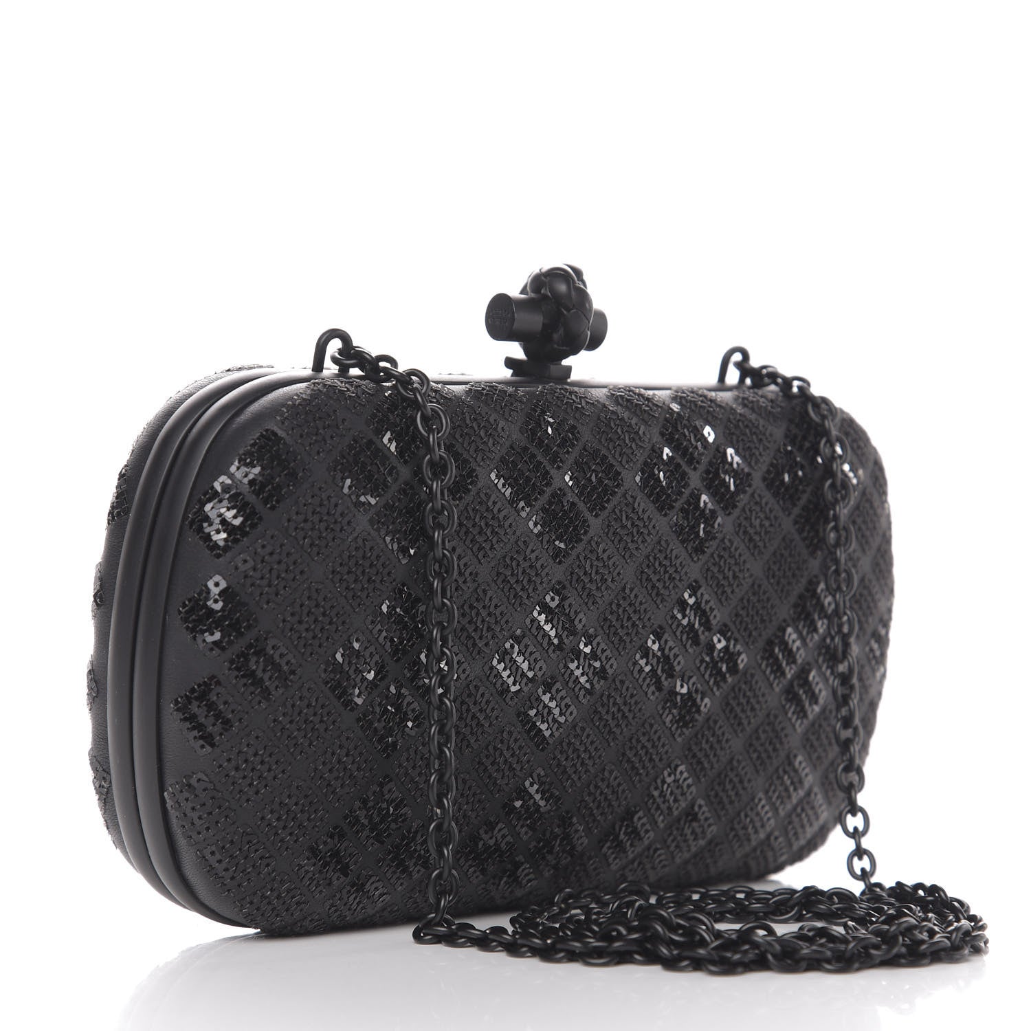 Bottega Veneta Sequin Paillettes Tartan Chain Knot Clutch Black 2 of 8