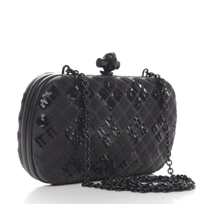 Bottega Veneta Sequin Paillettes Tartan Chain Knot Clutch Black 2 of 8