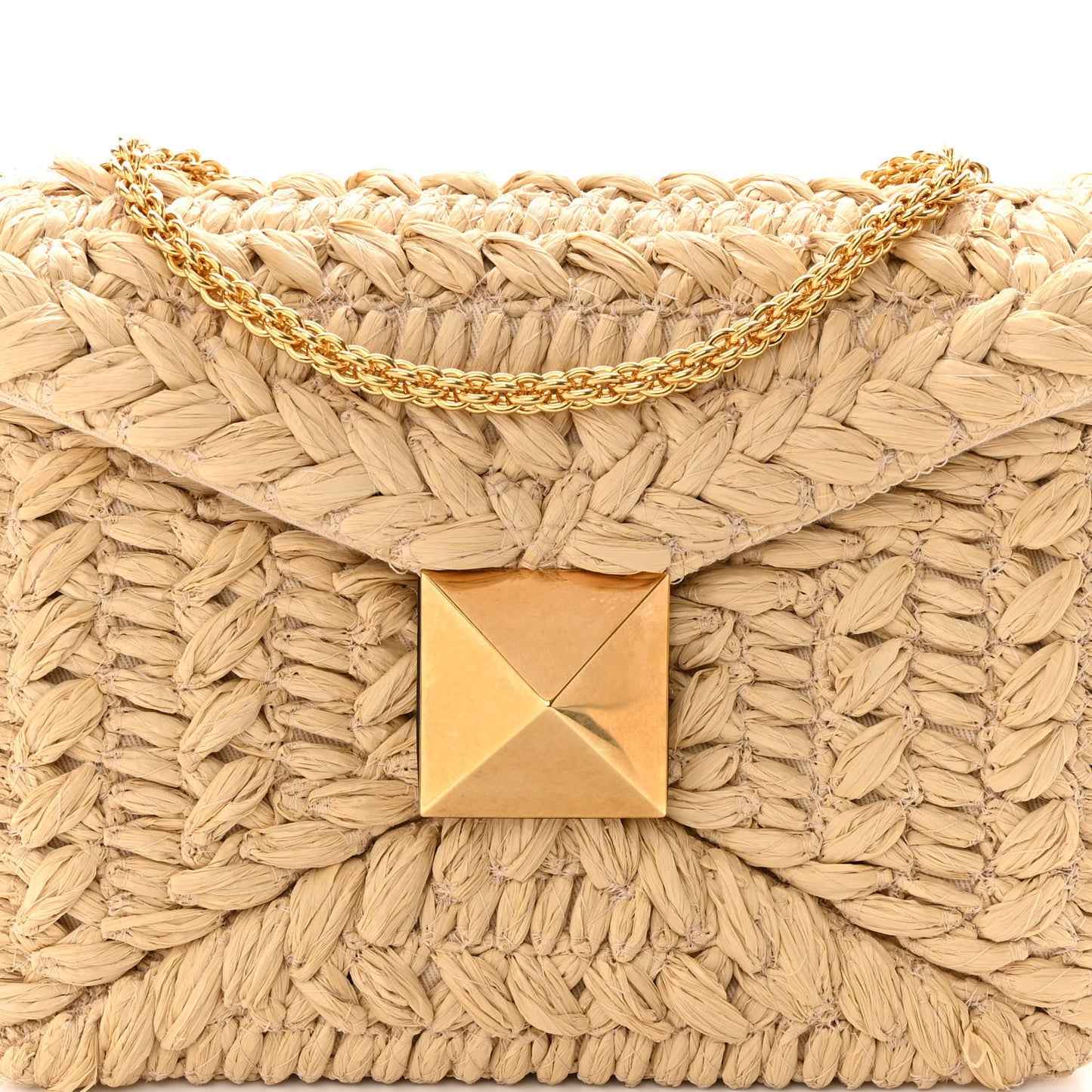 Raffia One Stud Chain Clutch Natural