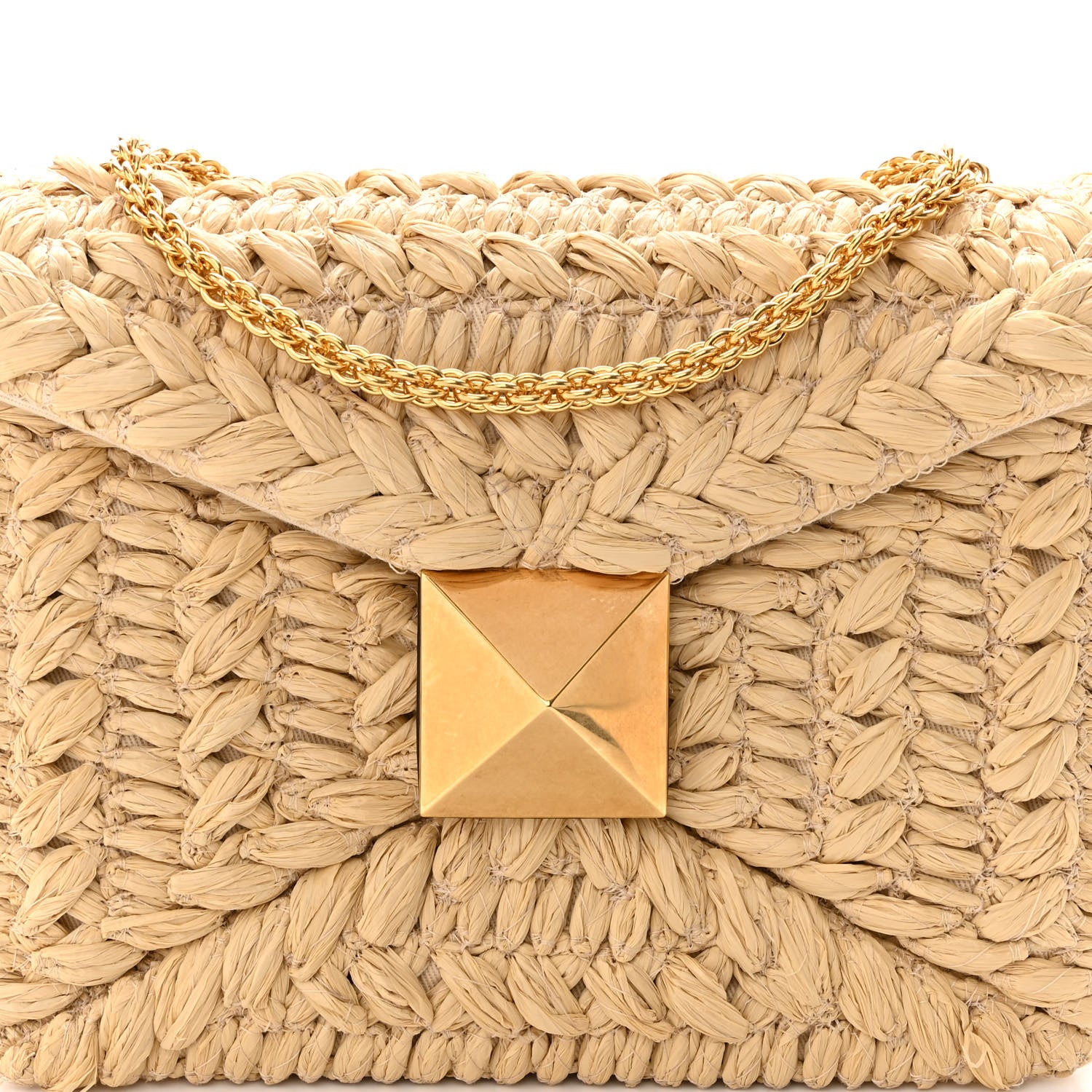 Valentino Garavani Raffia One Stud Chain Clutch Natural 7 of 10