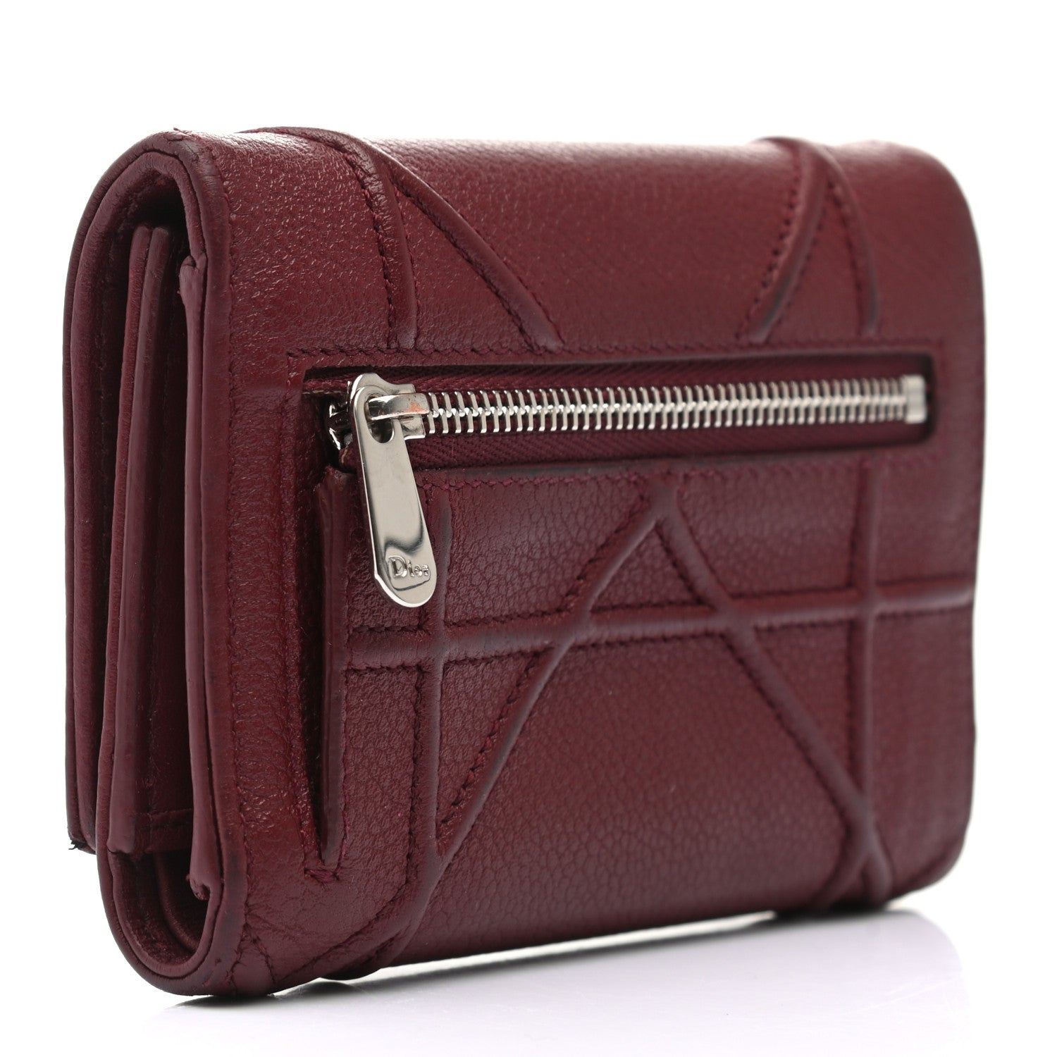 Christian Dior Grained Calfskin Cannage Diorama Elancee Wallet Burgundy 3 of 9