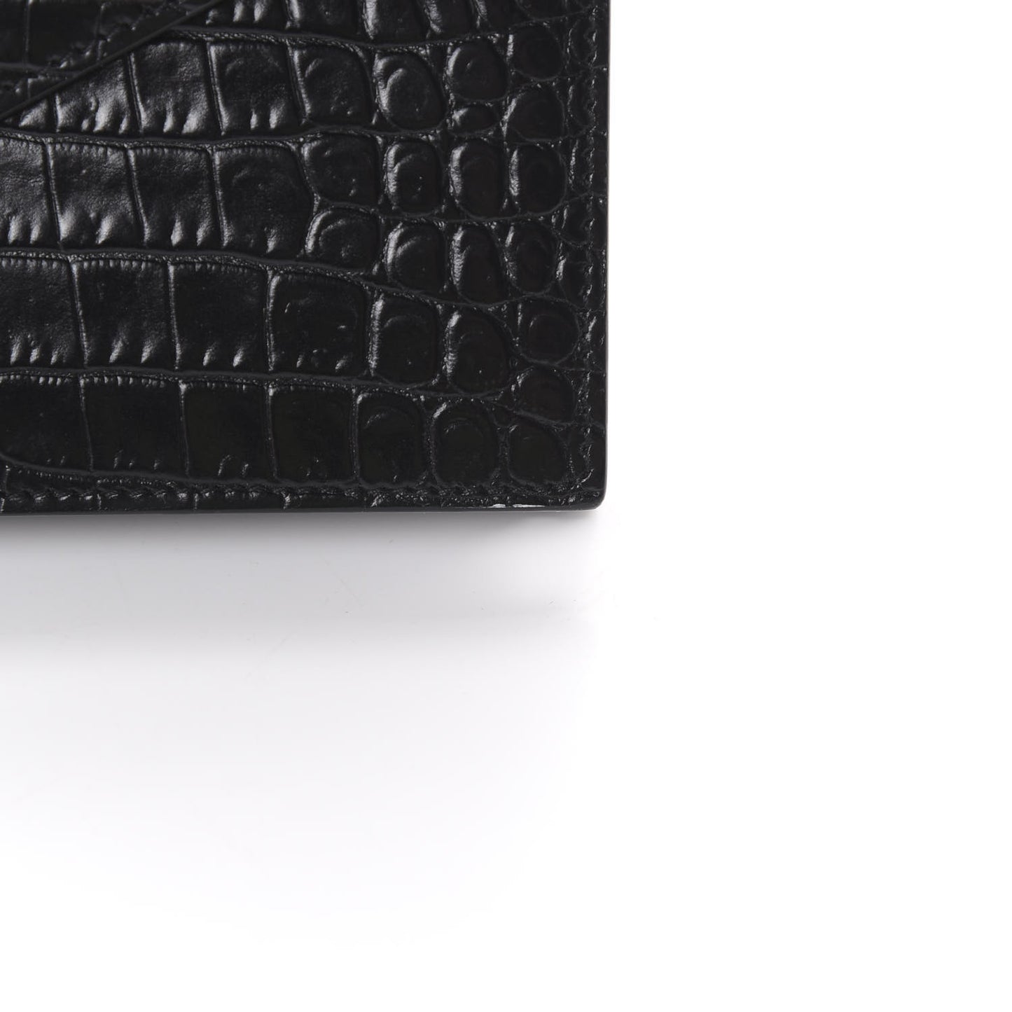 Calfskin Crocodile Embossed Monogram Envelope Chain Wallet Black