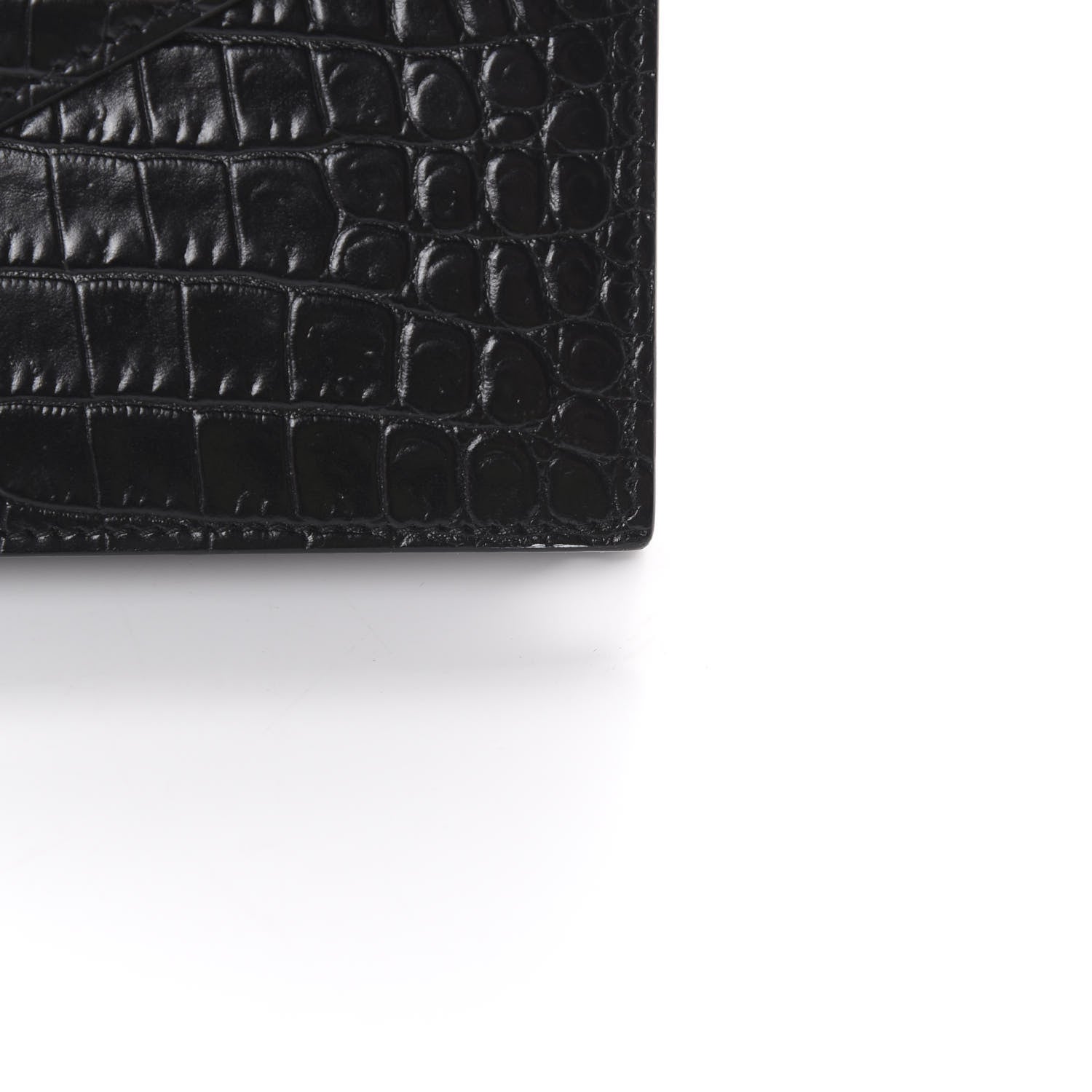 Saint Laurent Calfskin Crocodile Embossed Monogram Envelope Chain Wallet Black 12 of 13